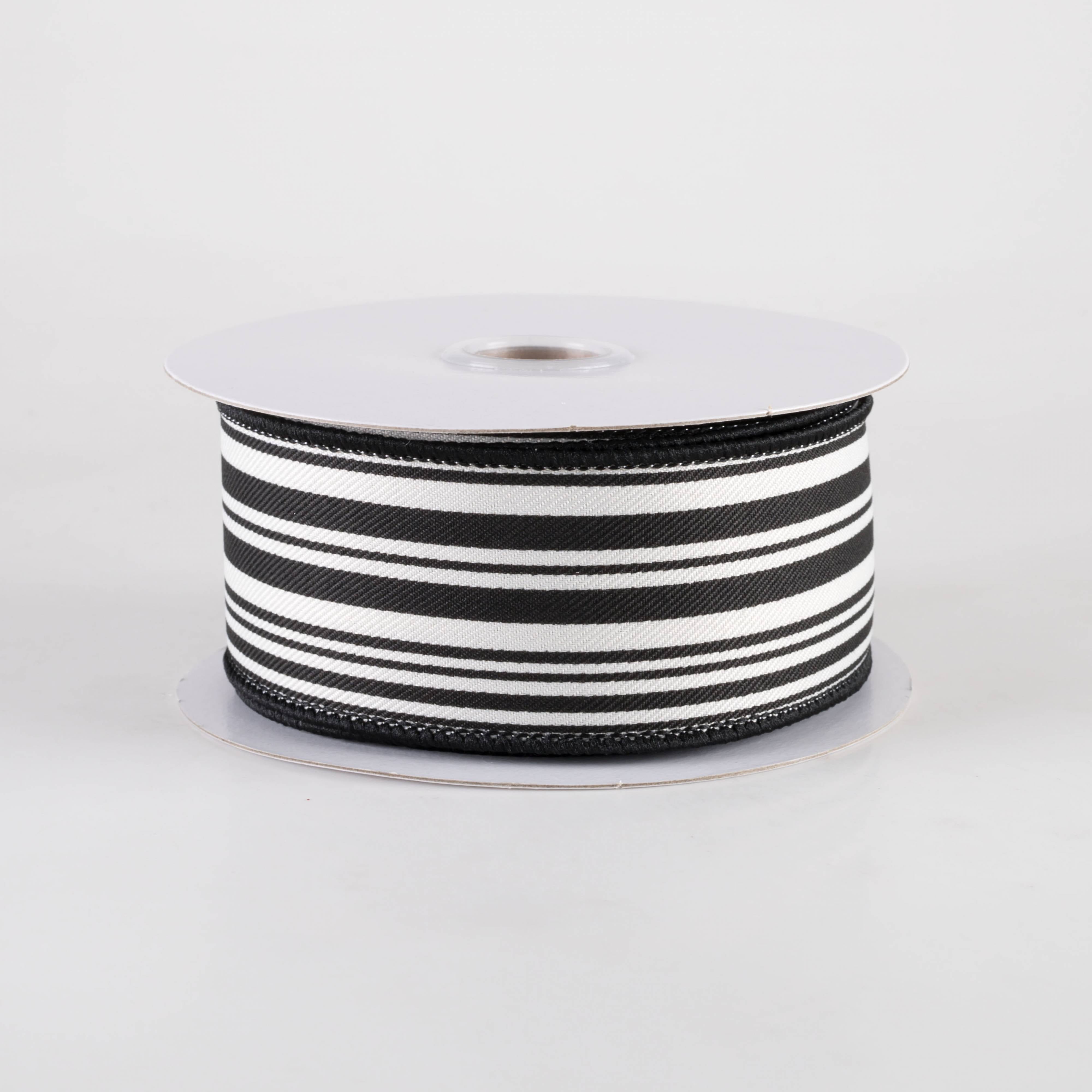 1.5" Linen Varied Vertical Stripes Ribbon: Black & Ivory (10 Yards) Item Number: 78242-09-21