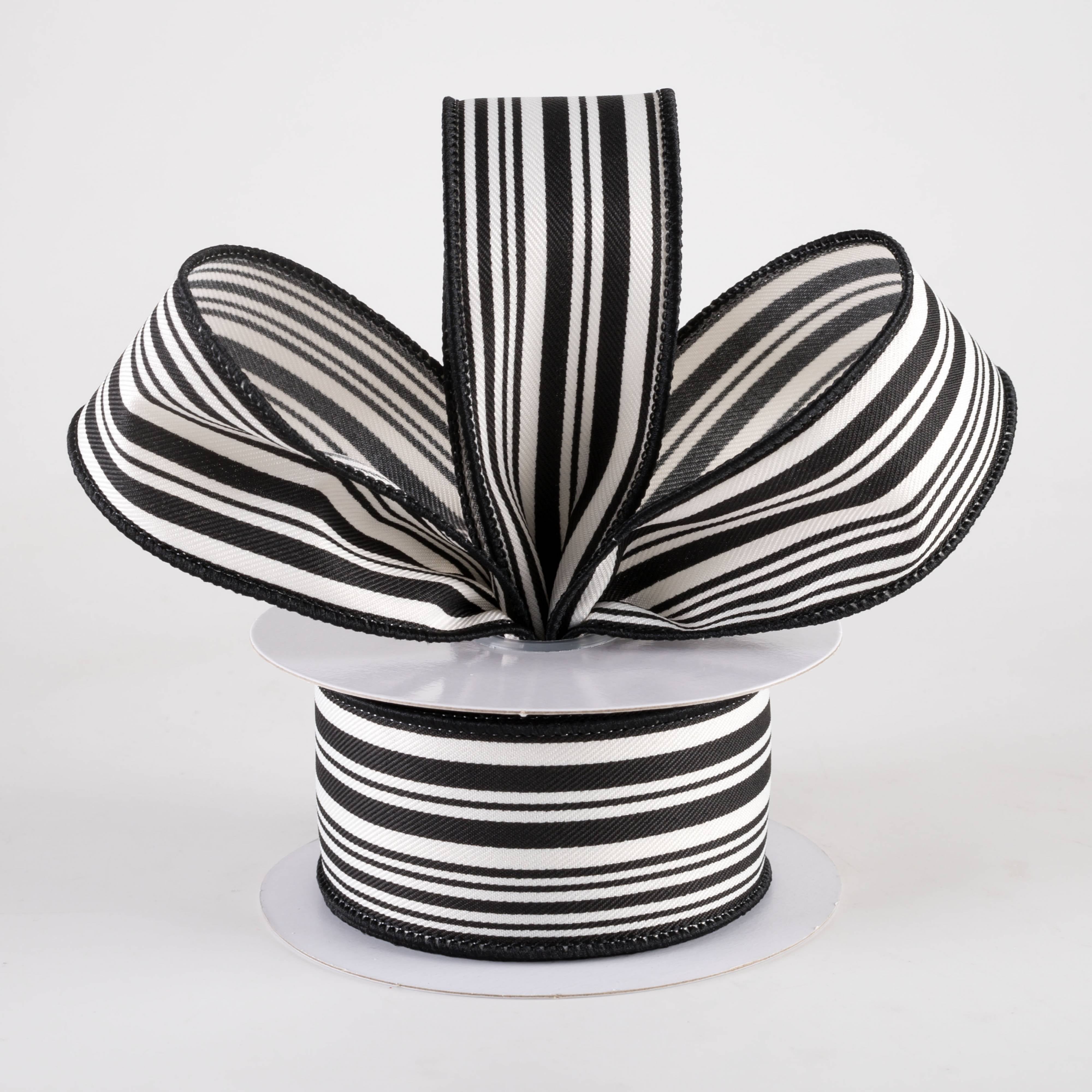 1.5" Linen Varied Vertical Stripes Ribbon: Black & Ivory (10 Yards) Lifestyle Photo