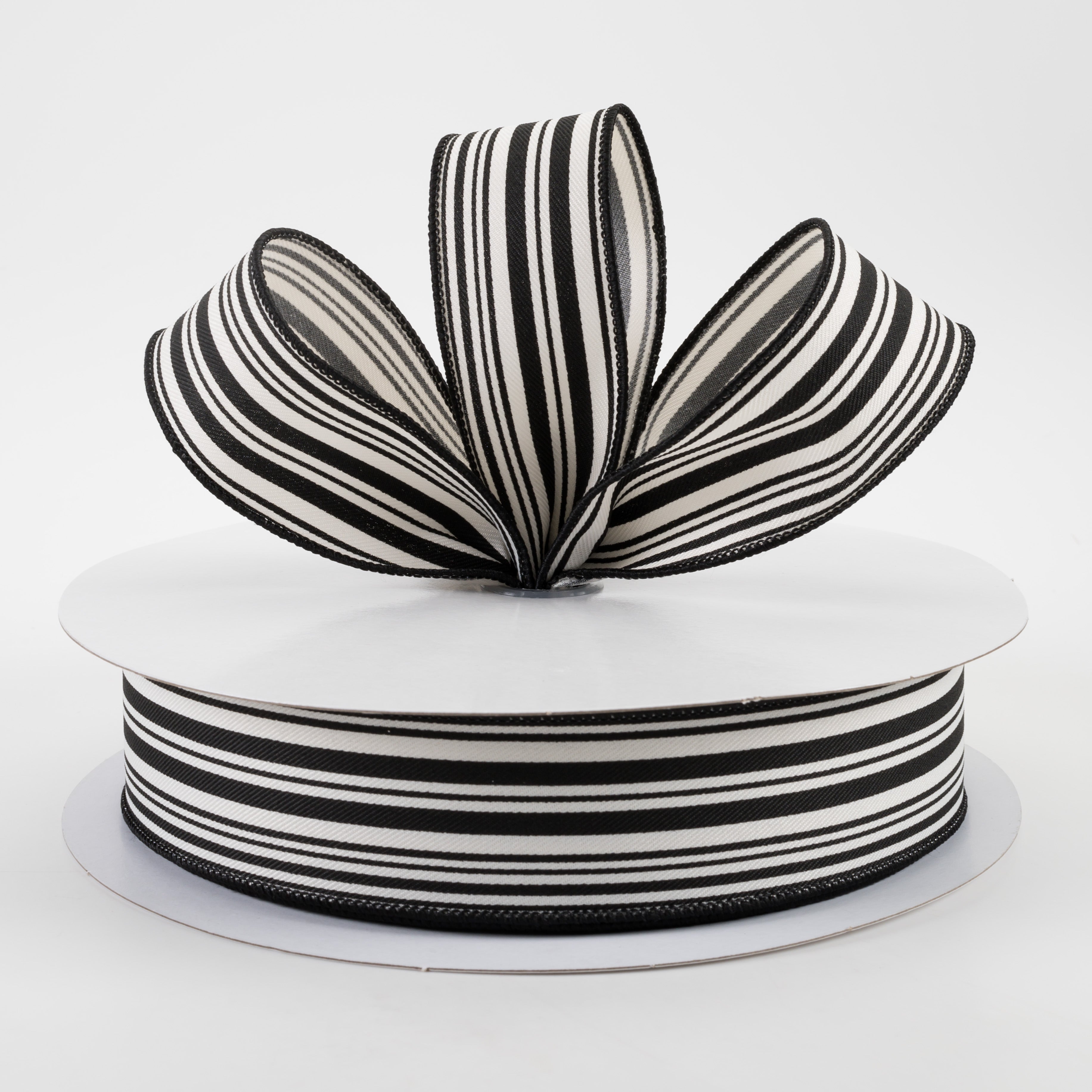 1.5" Linen Varied Vertical Stripes Ribbon: Black & Ivory (50 Yards) Lifestyle Photo