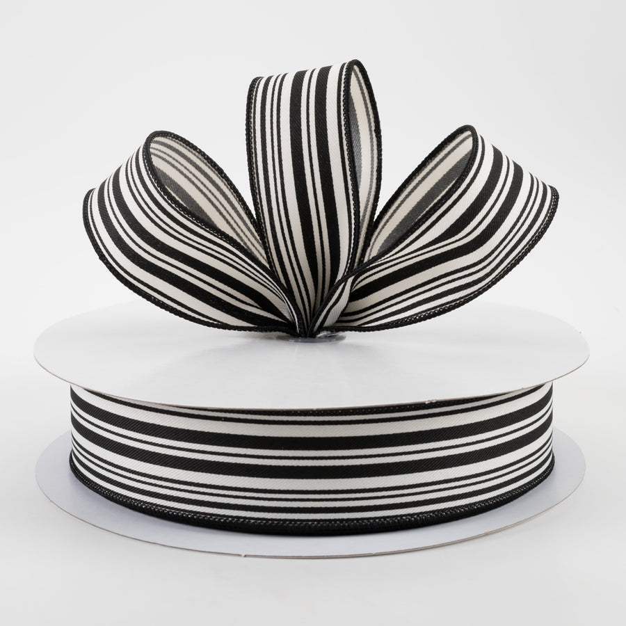 1.5" Linen Varied Vertical Stripes Ribbon: Black & Ivory (50 Yards) Lifestyle Photo