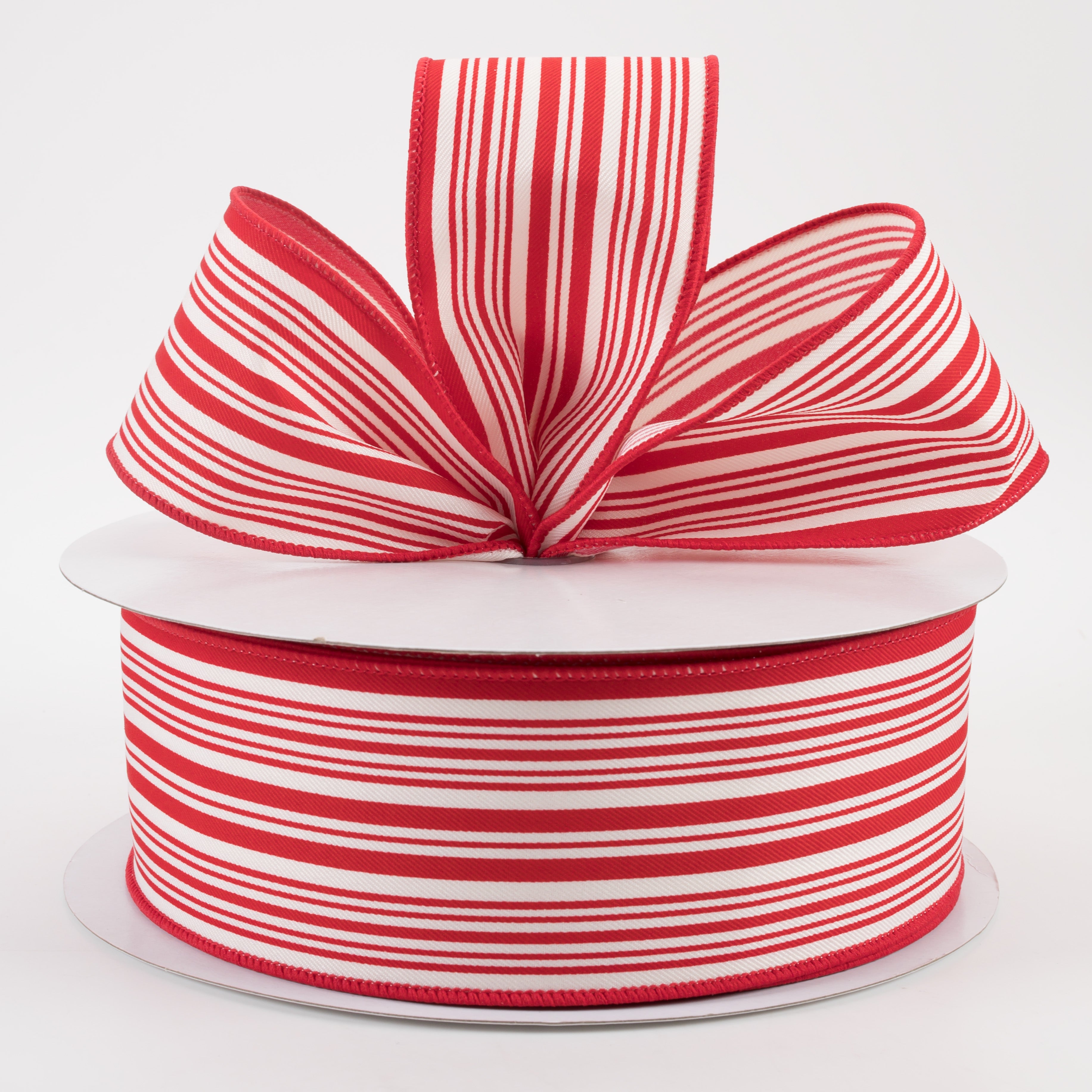 2.5" Linen Varied Vertical Stripes Ribbon: Red & Ivory (50 Yards) Lifestyle Photo