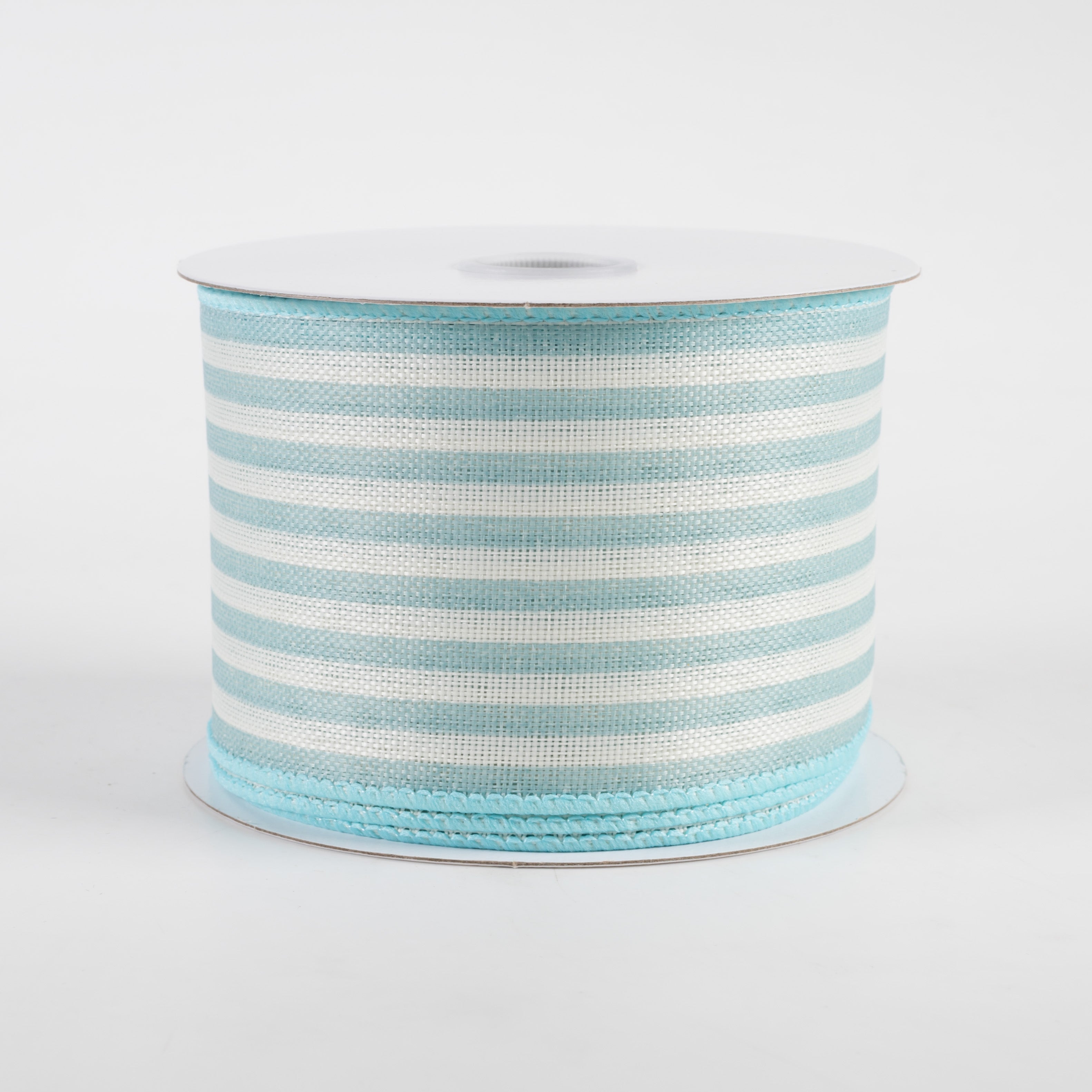 2.5" Linen Vertical Stripes Ribbon: Teal Blue on Ivory (10 Yards)