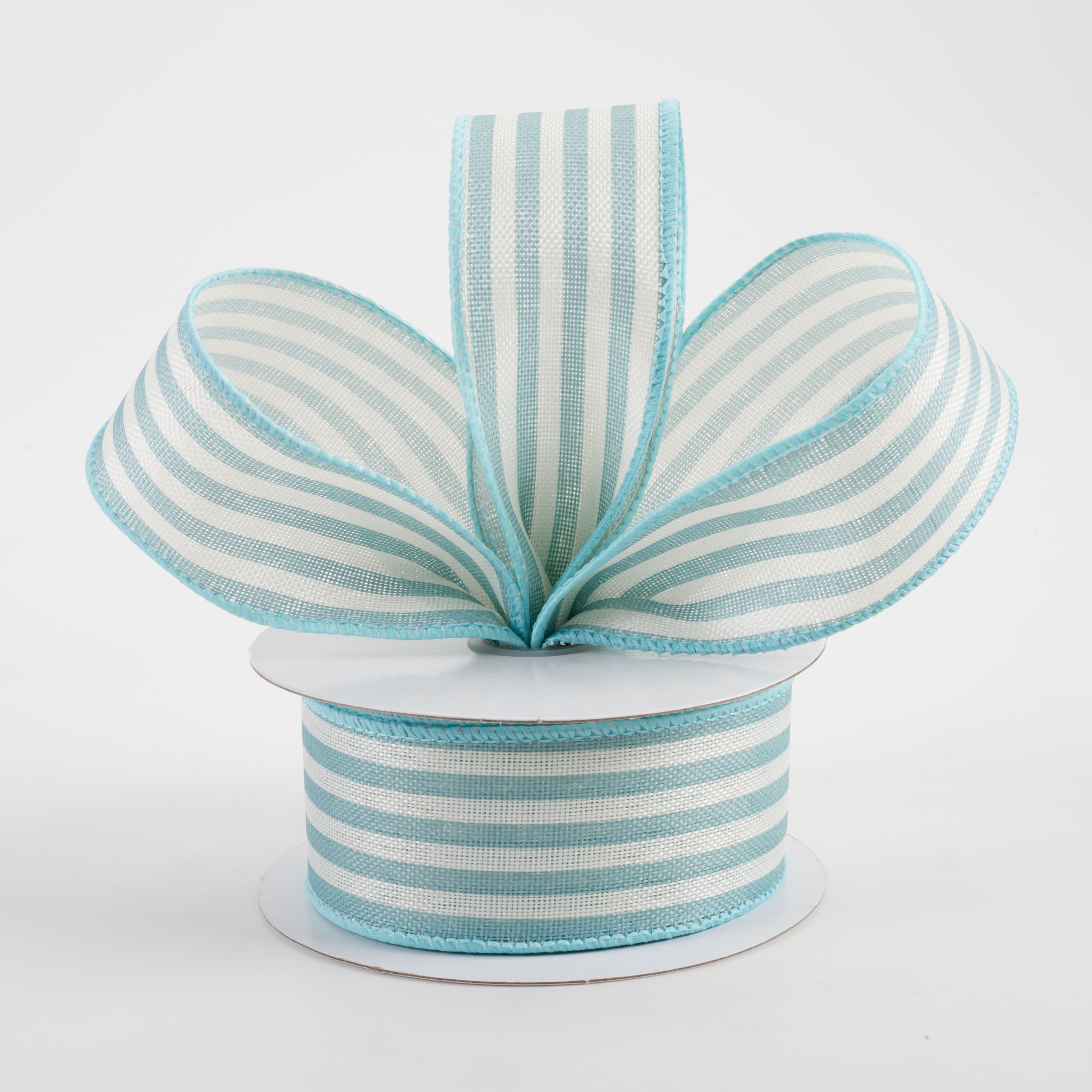 1.5" Linen Vertical Stripes Ribbon: Teal Blue on Ivory (10 Yards) Lifestyle Photo