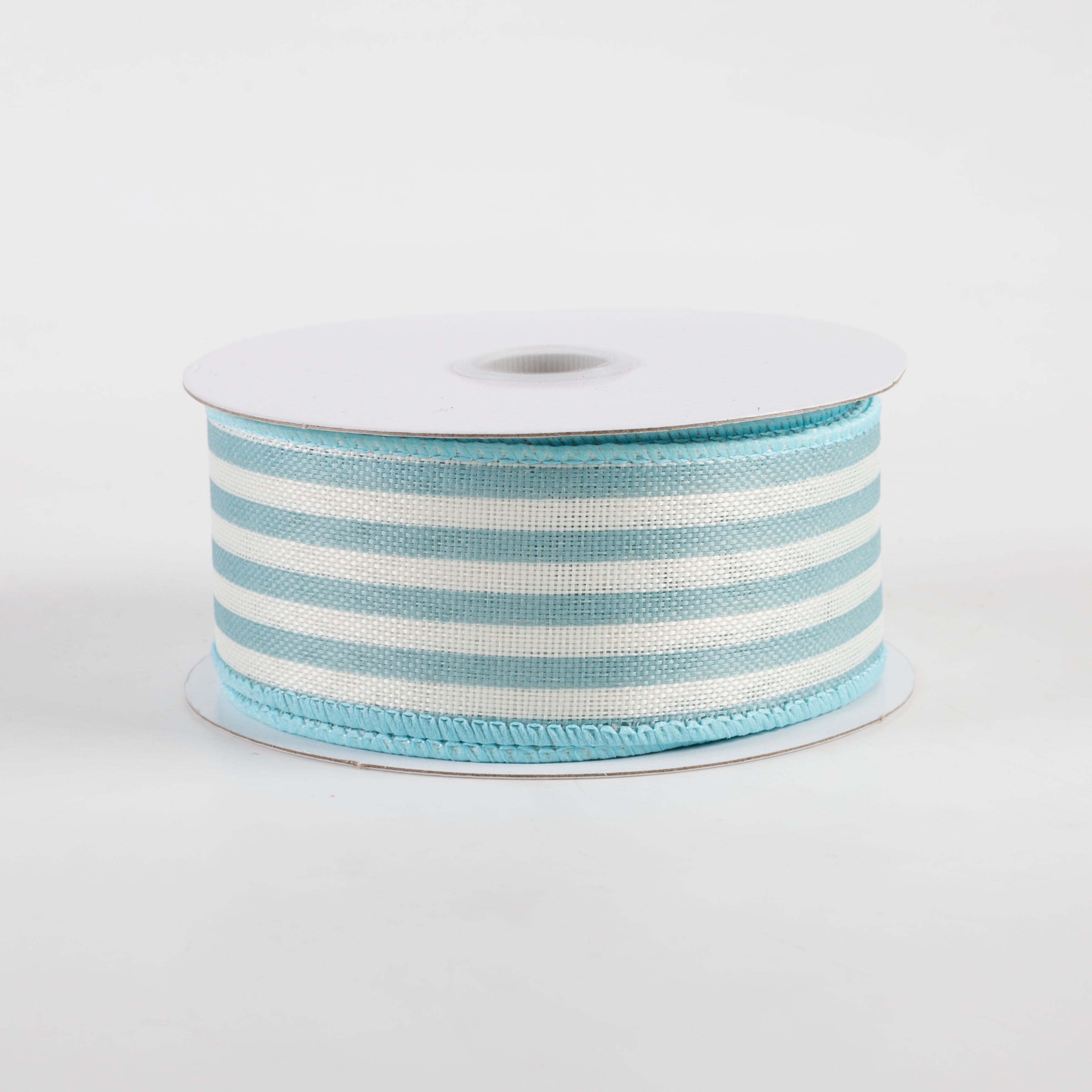 1.5" Linen Vertical Stripes Ribbon: Teal Blue on Ivory (10 Yards)