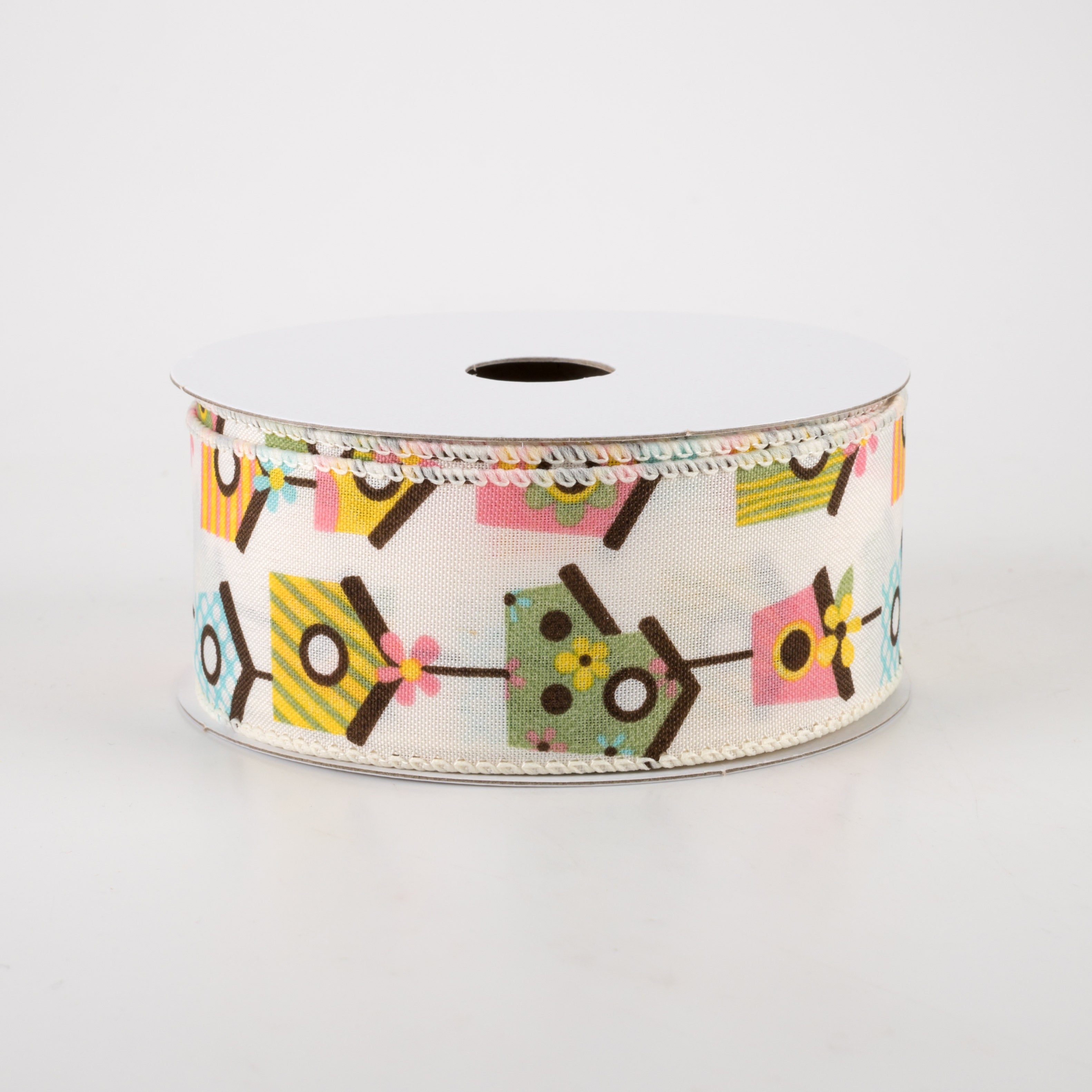 1.5" Linen Vintage Birdhouses Ribbon: Ivory (10 Yards) Item Number: 41261-09-18