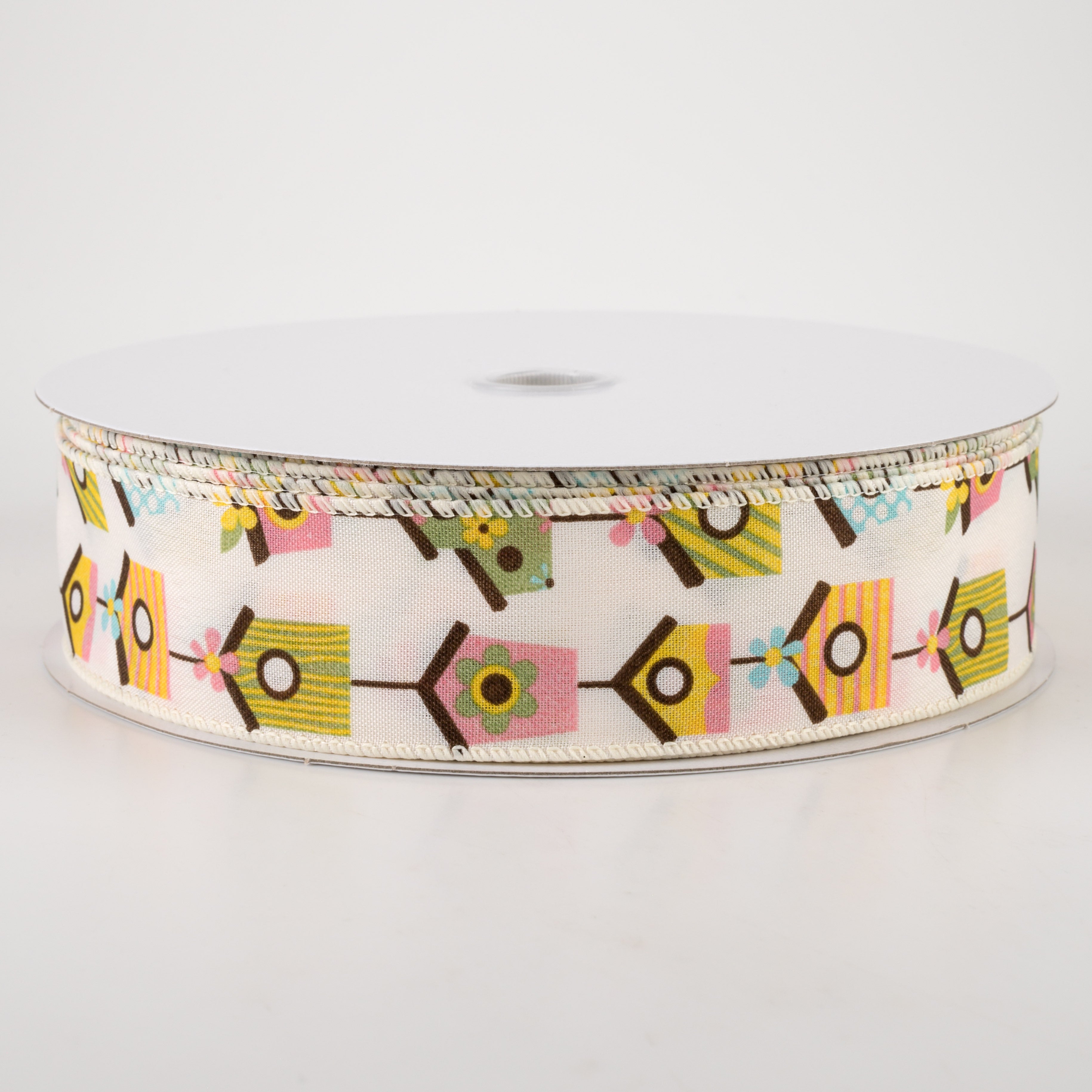 1.5" Linen Vintage Birdhouses Ribbon: Ivory (50 Yards) Item Number: 841-09-222