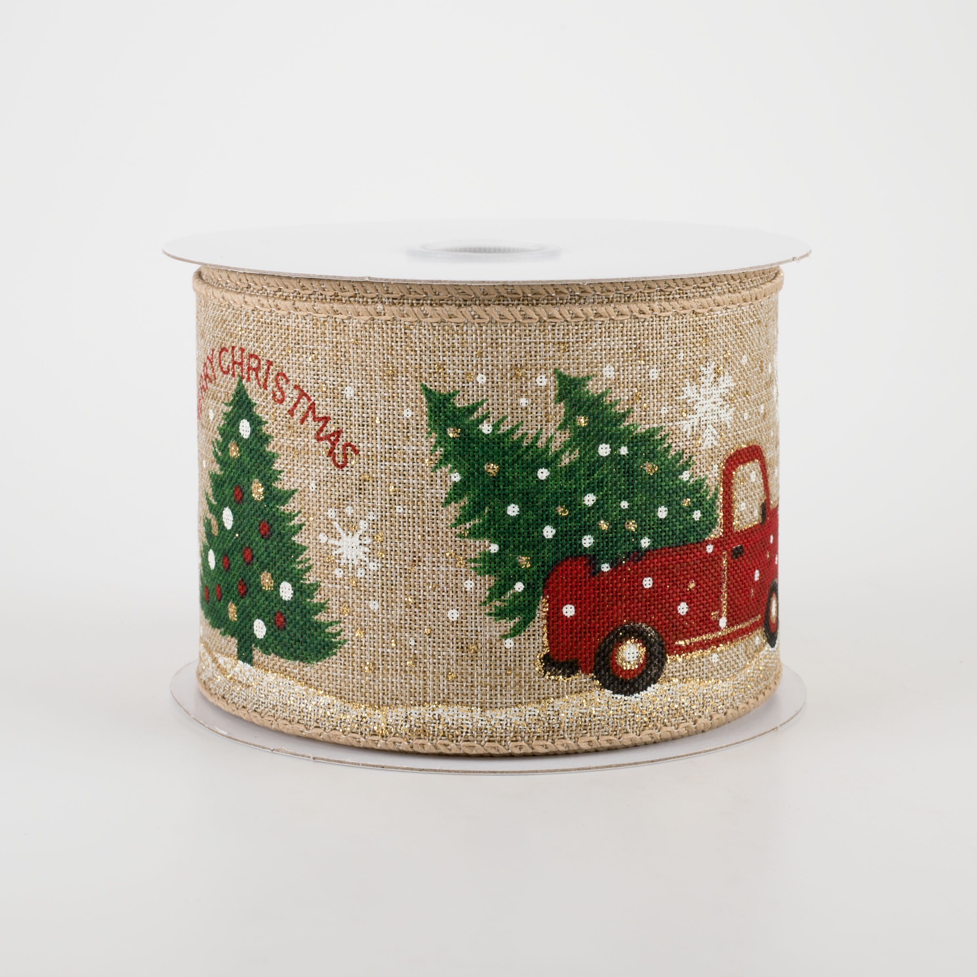 2.5" Linen Vintage Red Tree Truck Ribbon: Natural (10 Yards) Item Number: 71154-40-15