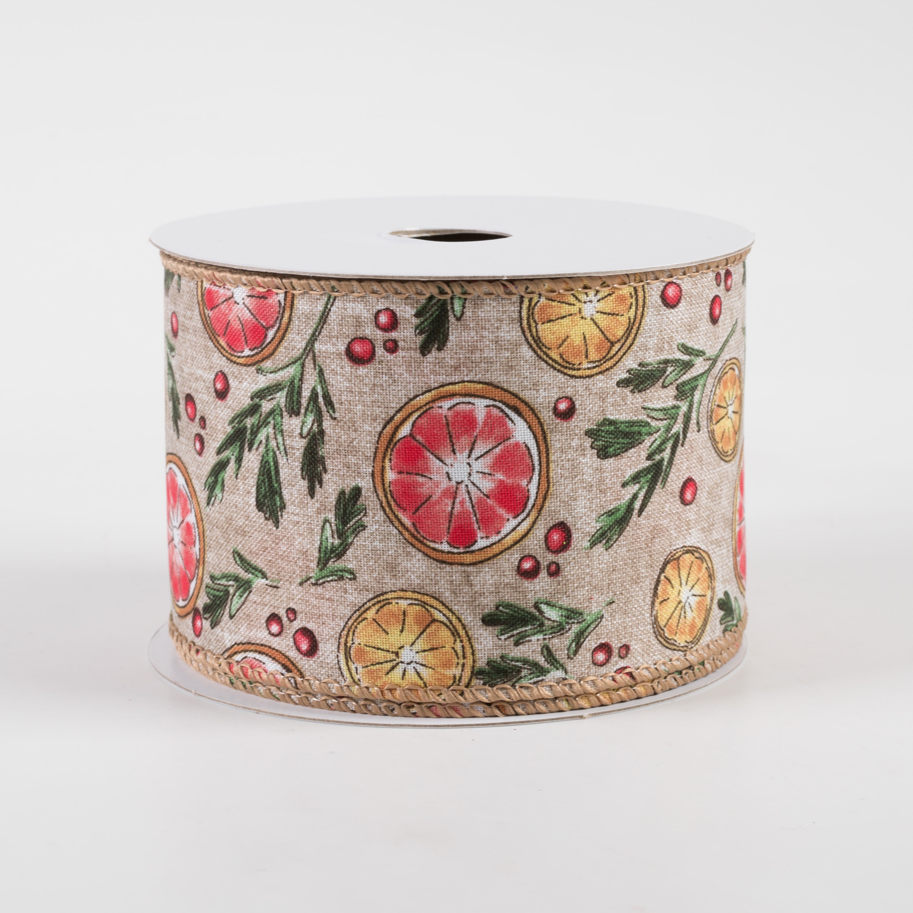 2.5" Linen Watercolor Dried Orange & Citrus Ribbon: Natural (10 Yards) Item Number: 71291-40-43