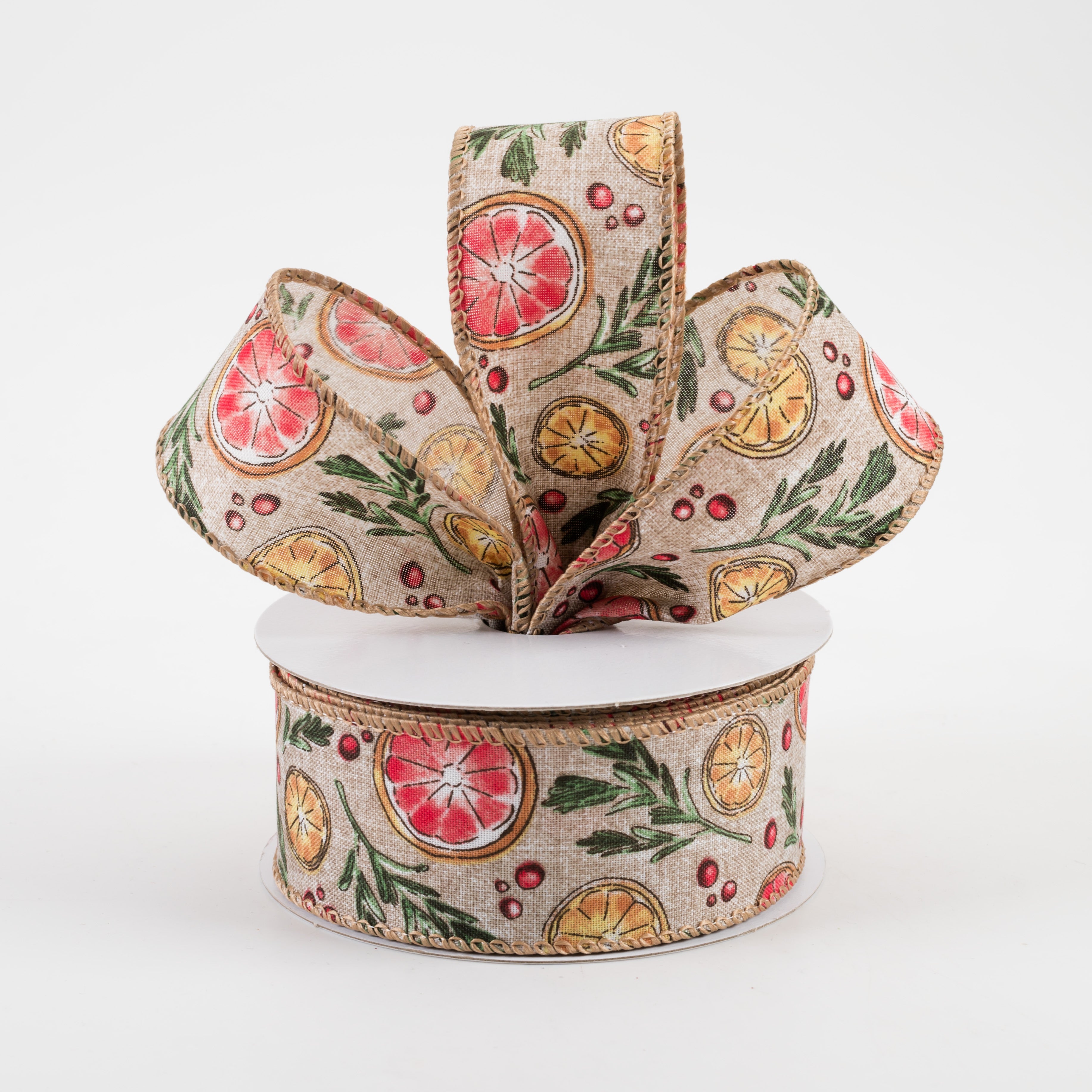 1.5" Linen Watercolor Dried Orange & Citrus Ribbon: Natural (10 Yards) Lifestyle Photo