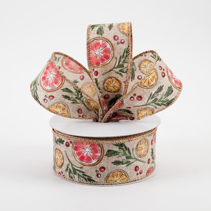 1.5" Linen Watercolor Dried Orange & Citrus Ribbon: Natural (10 Yards) Lifestyle Photo
