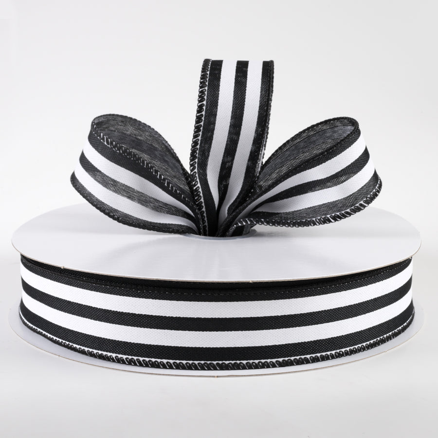 1.5" Linen Wide Cabana Stripes Ribbon: Black & White (50 Yards) Lifestyle Photo