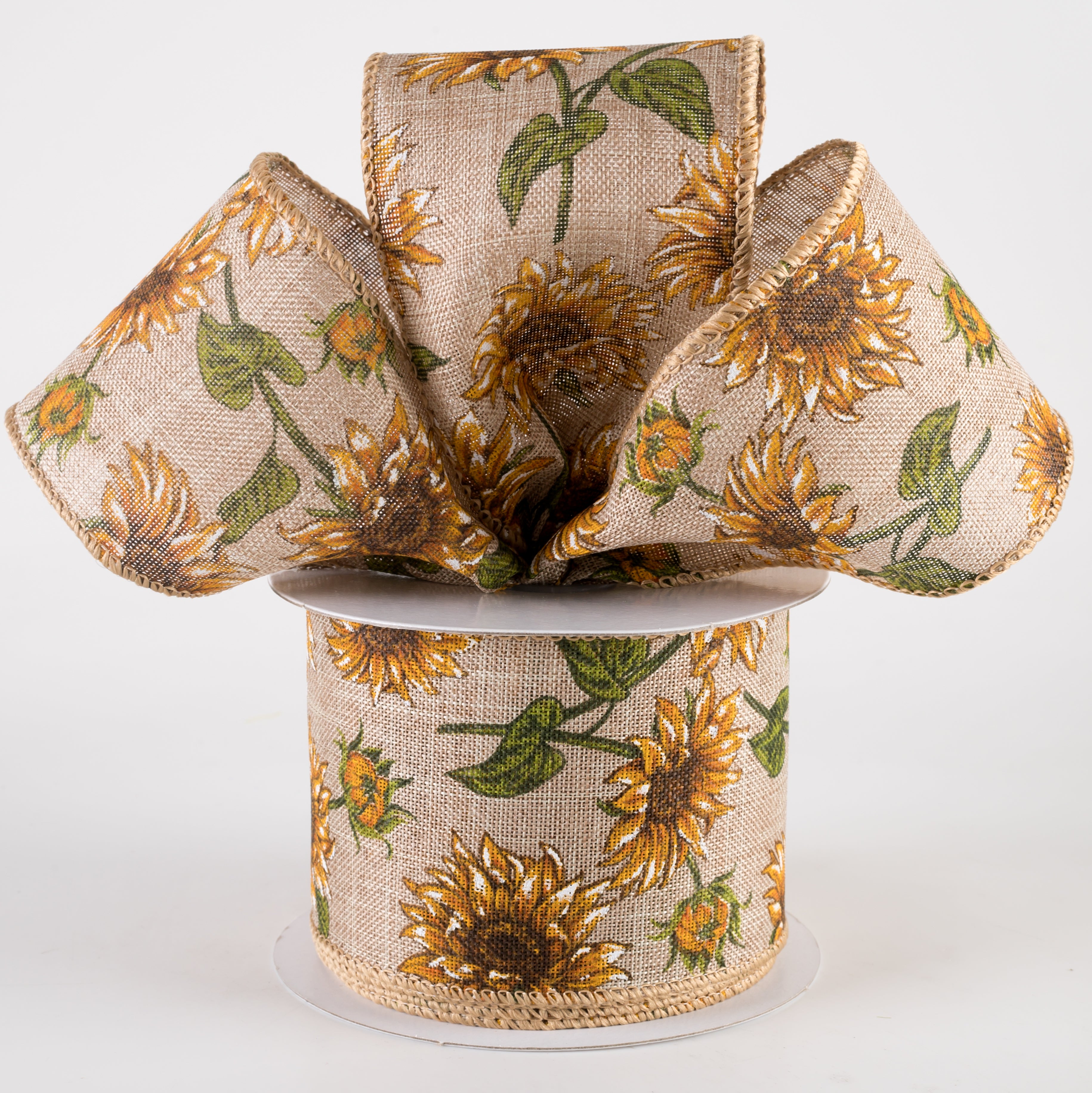 2.5" Linen Wild Sunflowers Ribbon: Natural (10 Yards) Lifestyle Photo