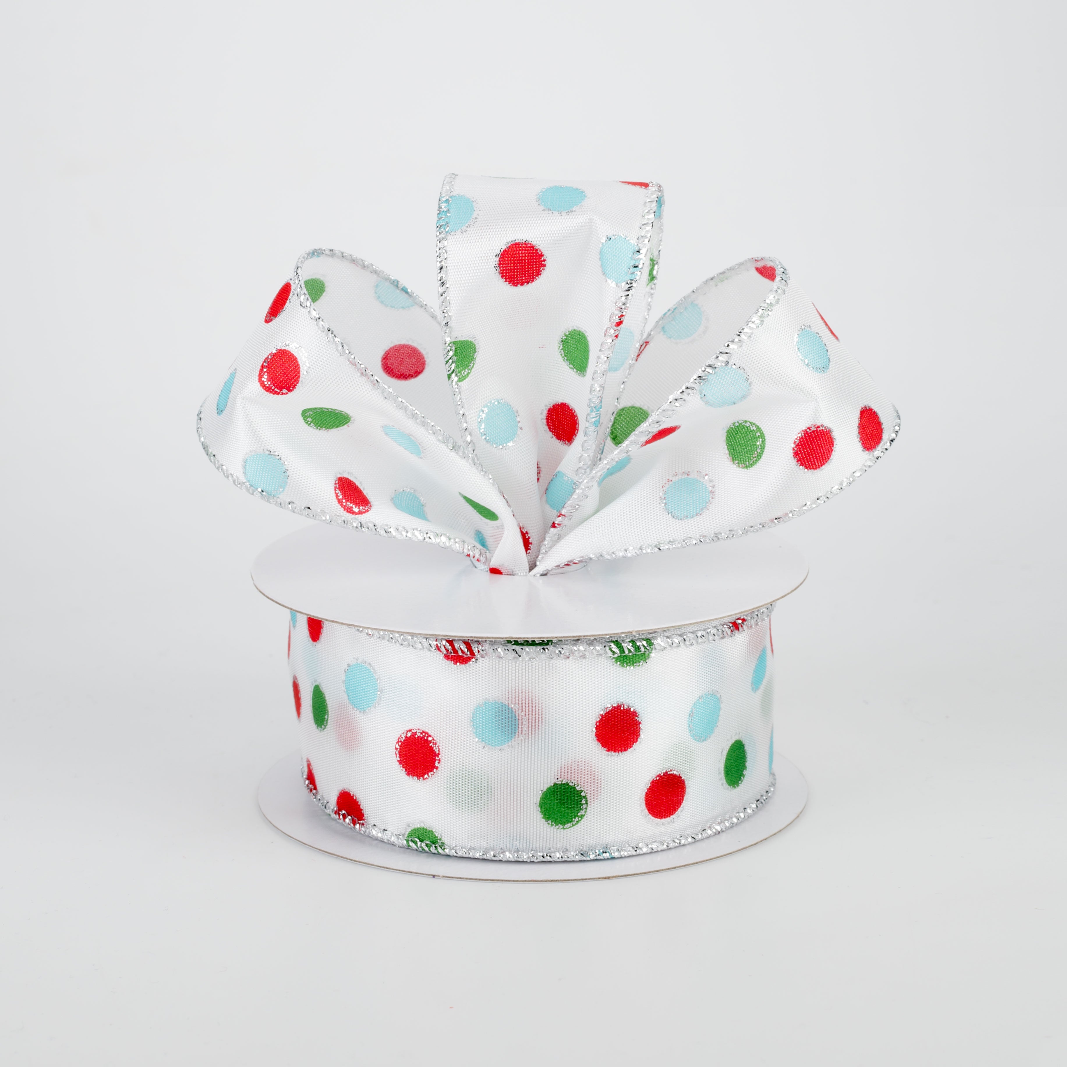 1.5" Little Dot Ribbon: Aqua, Red, Emerald (10 Yards) Lifestyle Photo
