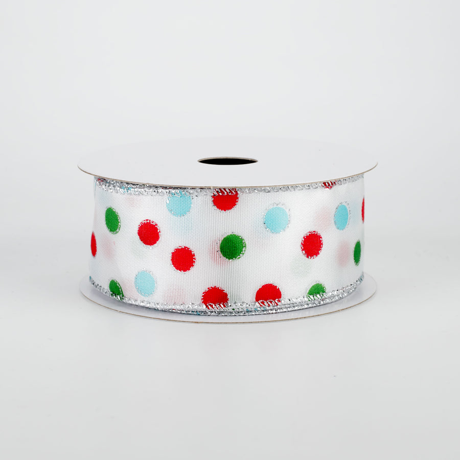 1.5" Little Dot Ribbon: Aqua, Red, Emerald (10 Yards)