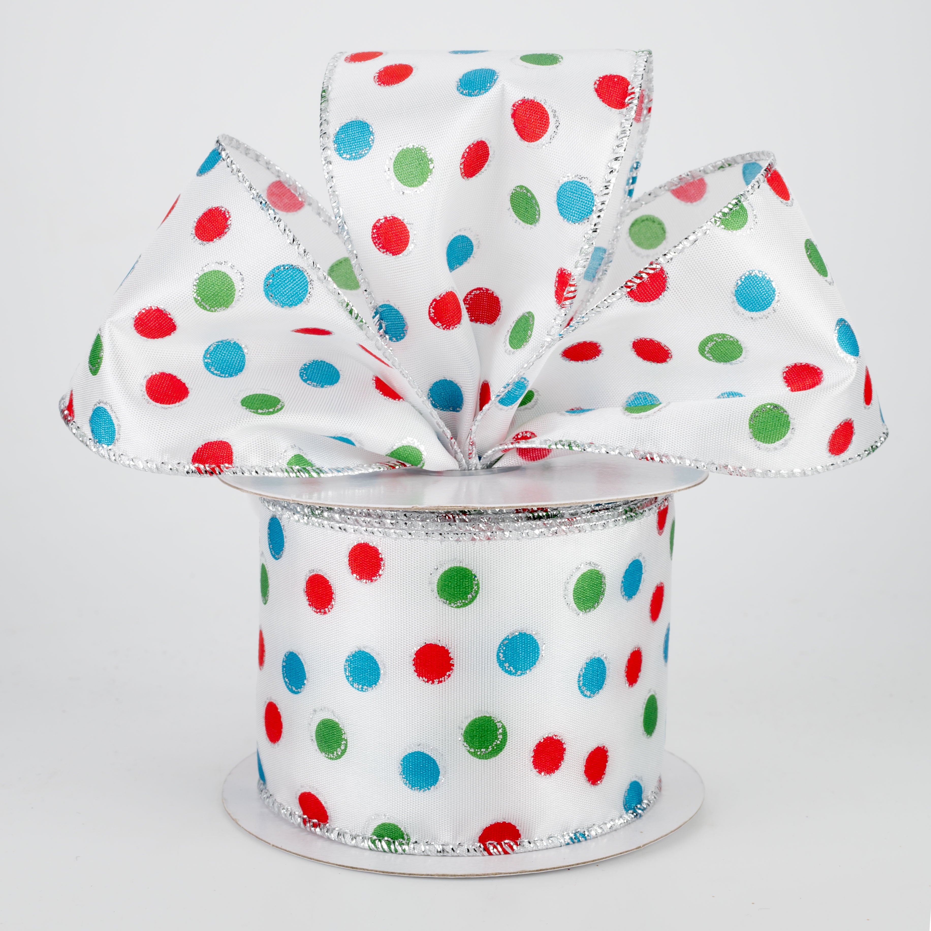 2.5" Little Dot Ribbon: Teal, Red, Emerald (10 Yards) Lifestyle Photo
