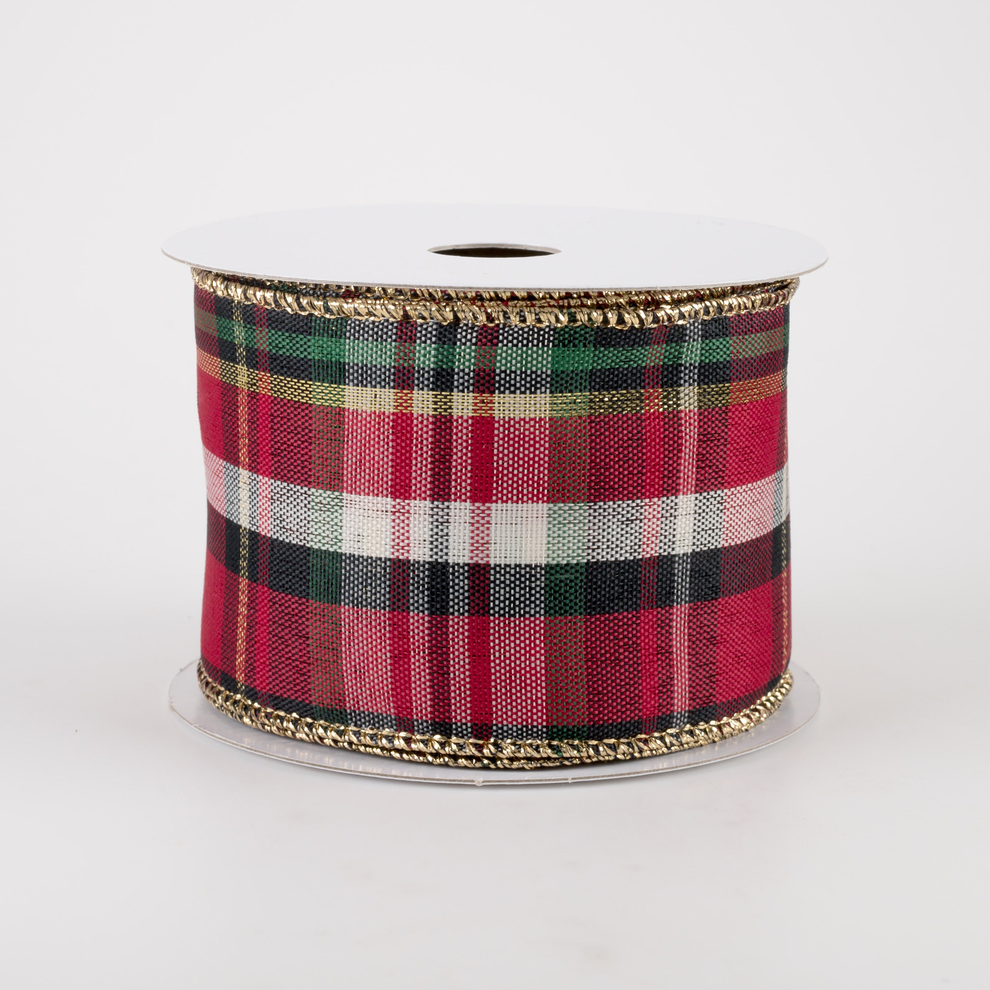2.5" Lodge Plaid Ribbon: Red, Black, Green, Cream, Gold (10 Yards)