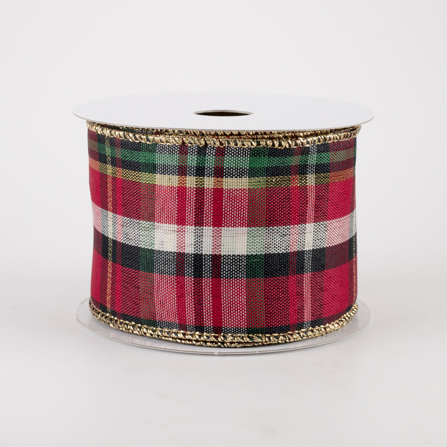 2.5" Lodge Plaid Ribbon: Red, Black, Green, Cream, Gold (10 Yards)
