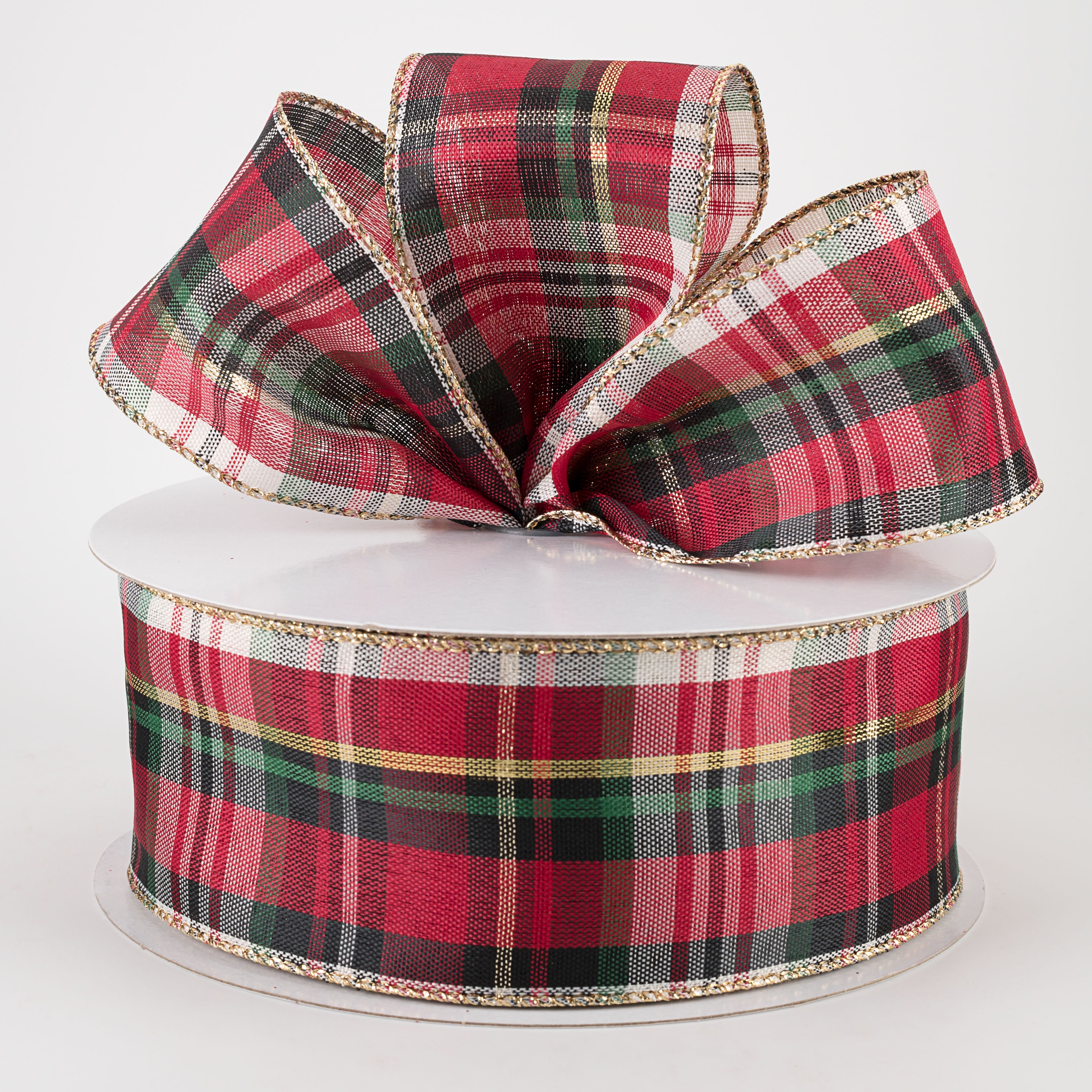2.5" Lodge Plaid Ribbon: Red, Black, Green, Cream, Gold (50 Yards) Lifestyle Photo