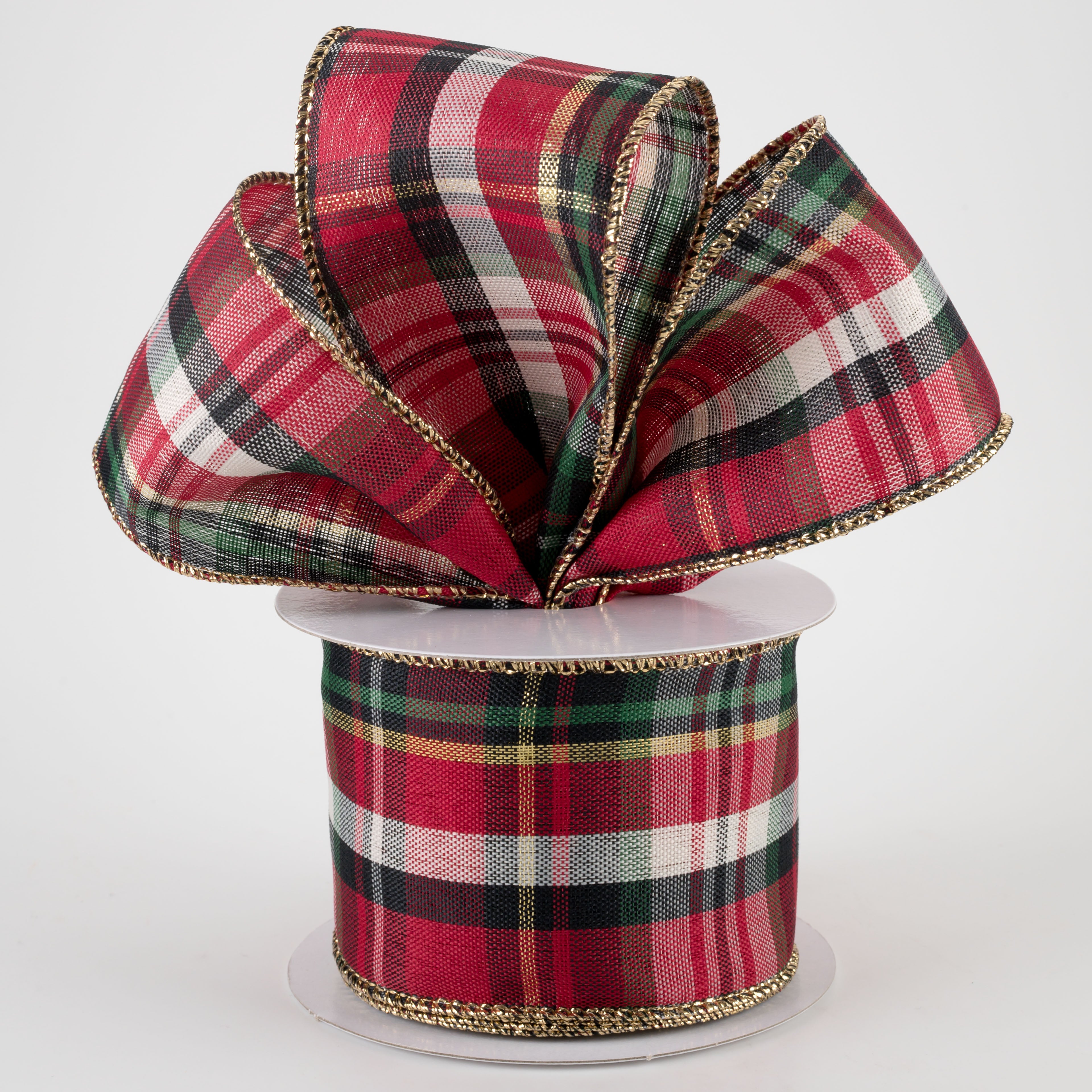 2.5" Lodge Plaid Ribbon: Red, Black, Green, Cream, Gold (10 Yards) Lifestyle Photo