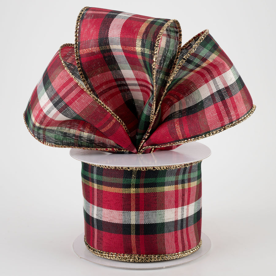 2.5" Lodge Plaid Ribbon: Red, Black, Green, Cream, Gold (10 Yards) Lifestyle Photo