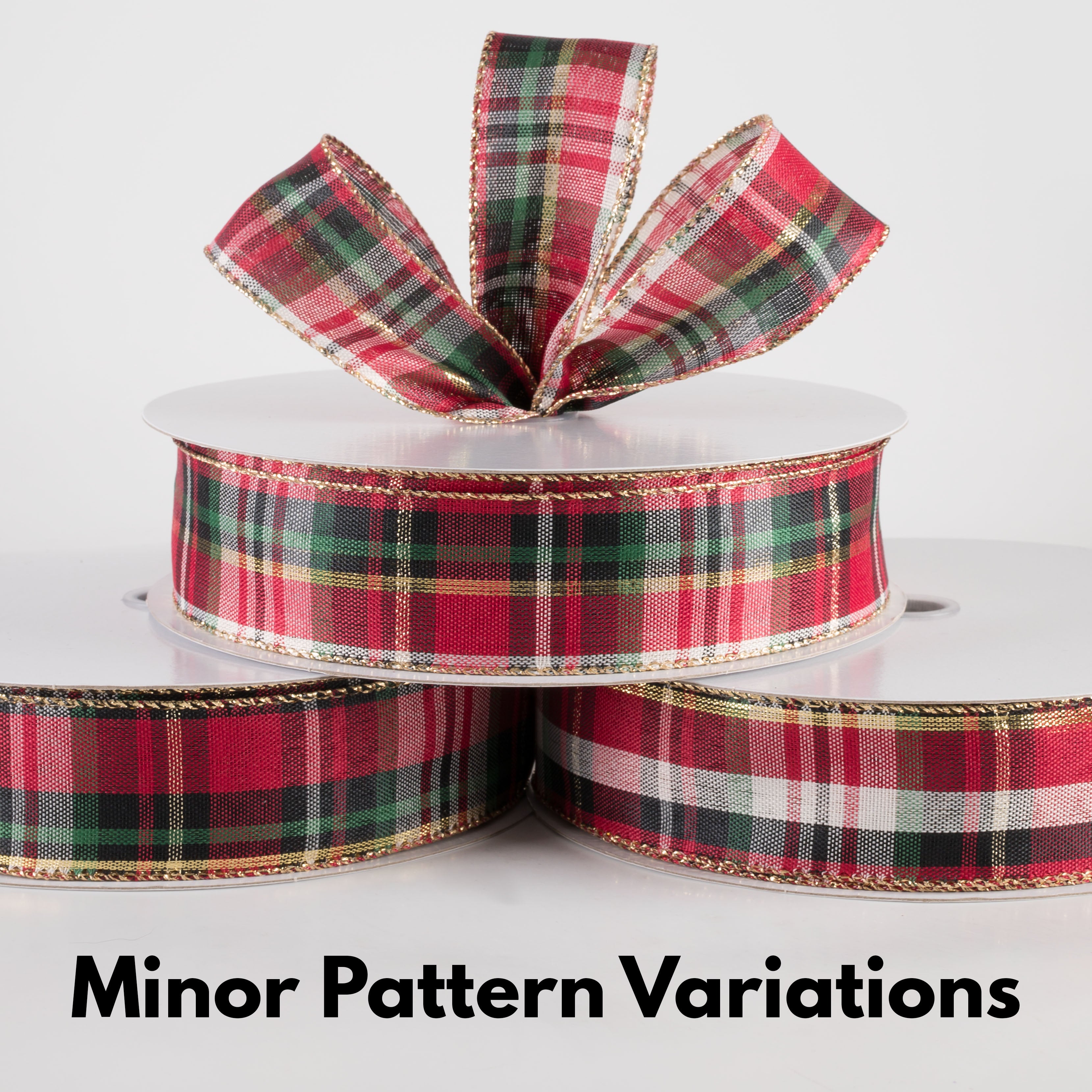 1.5" Lodge Plaid Ribbon: Red, Black, Green, Cream, Gold (50 Yards) Lifestyle Photo
