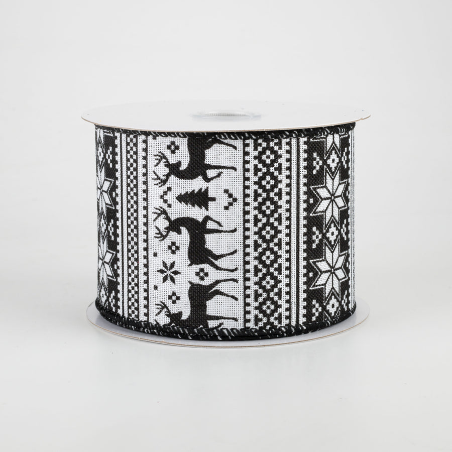 2.5" Lodge Sweater Print Ribbon: Black & White (10 Yards) Item Number: 72010-40-21