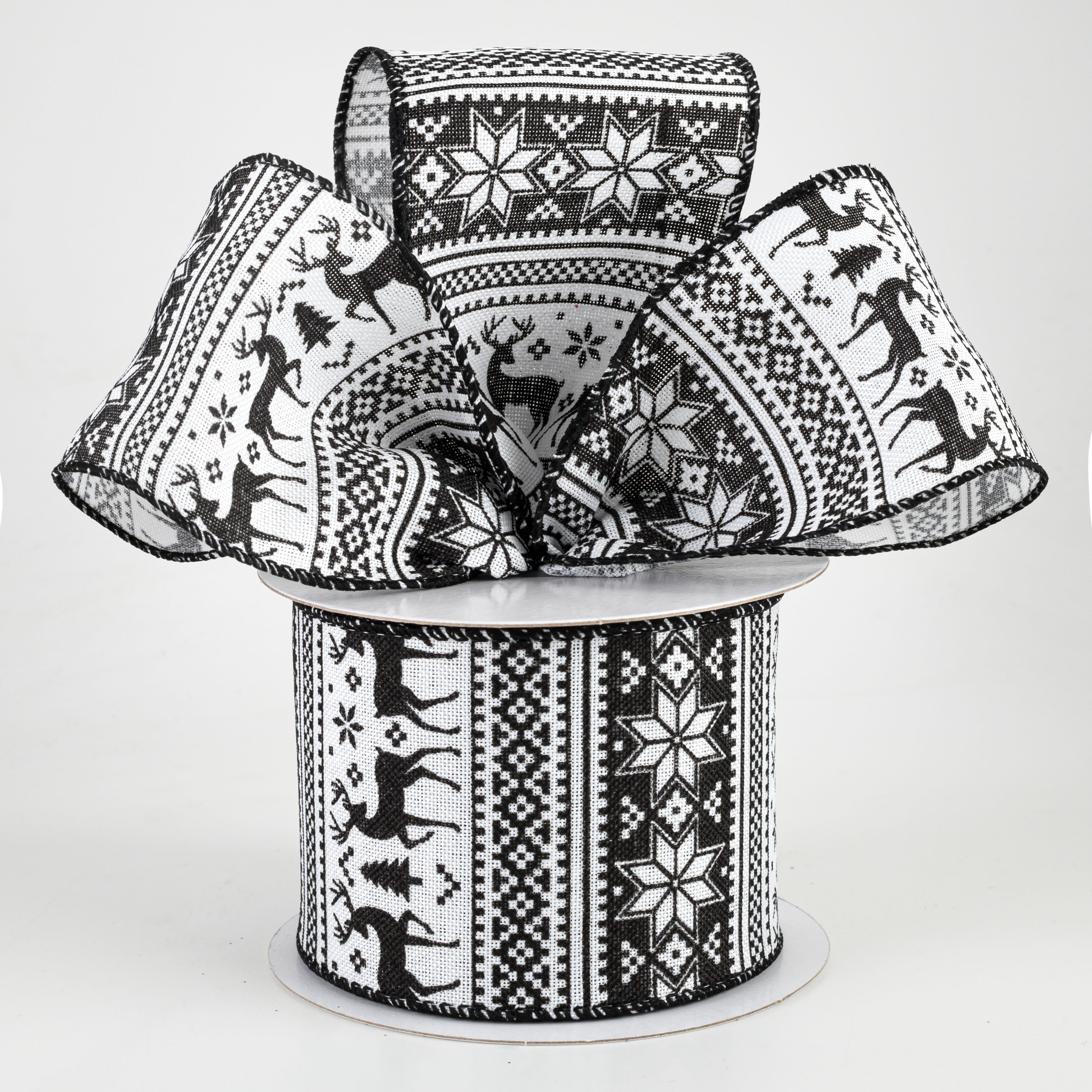 2.5" Lodge Sweater Print Ribbon: Black & White (10 Yards) Lifestyle Photo