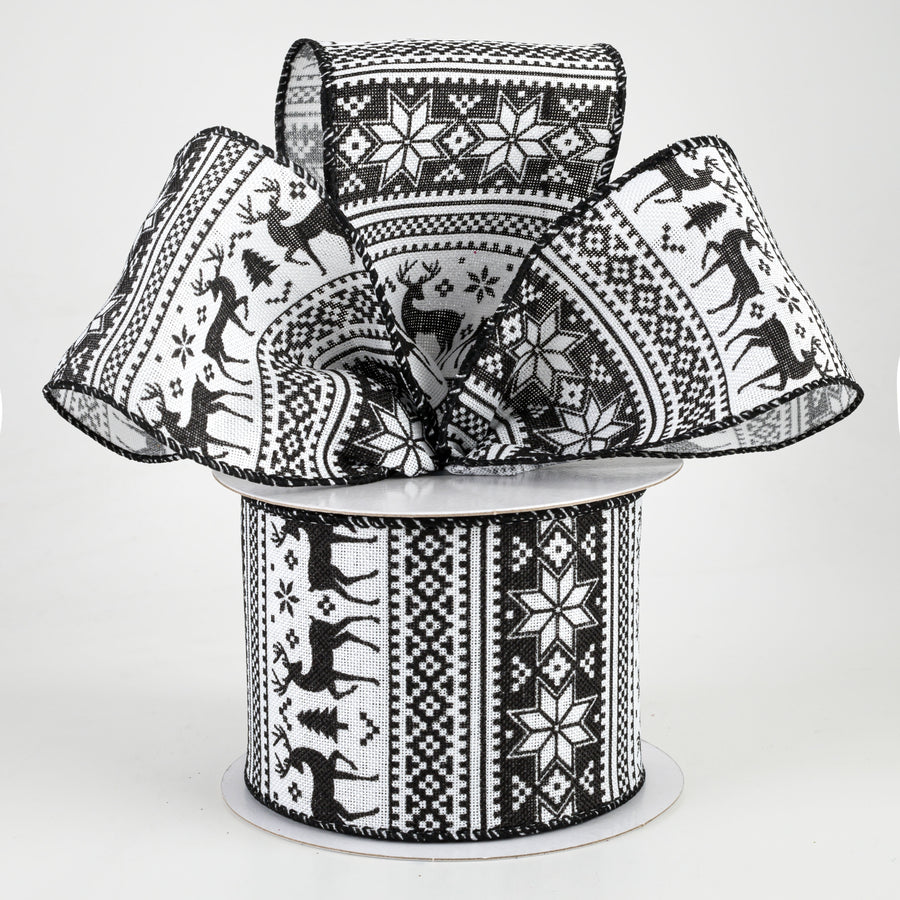 2.5" Lodge Sweater Print Ribbon: Black & White (10 Yards) Lifestyle Photo