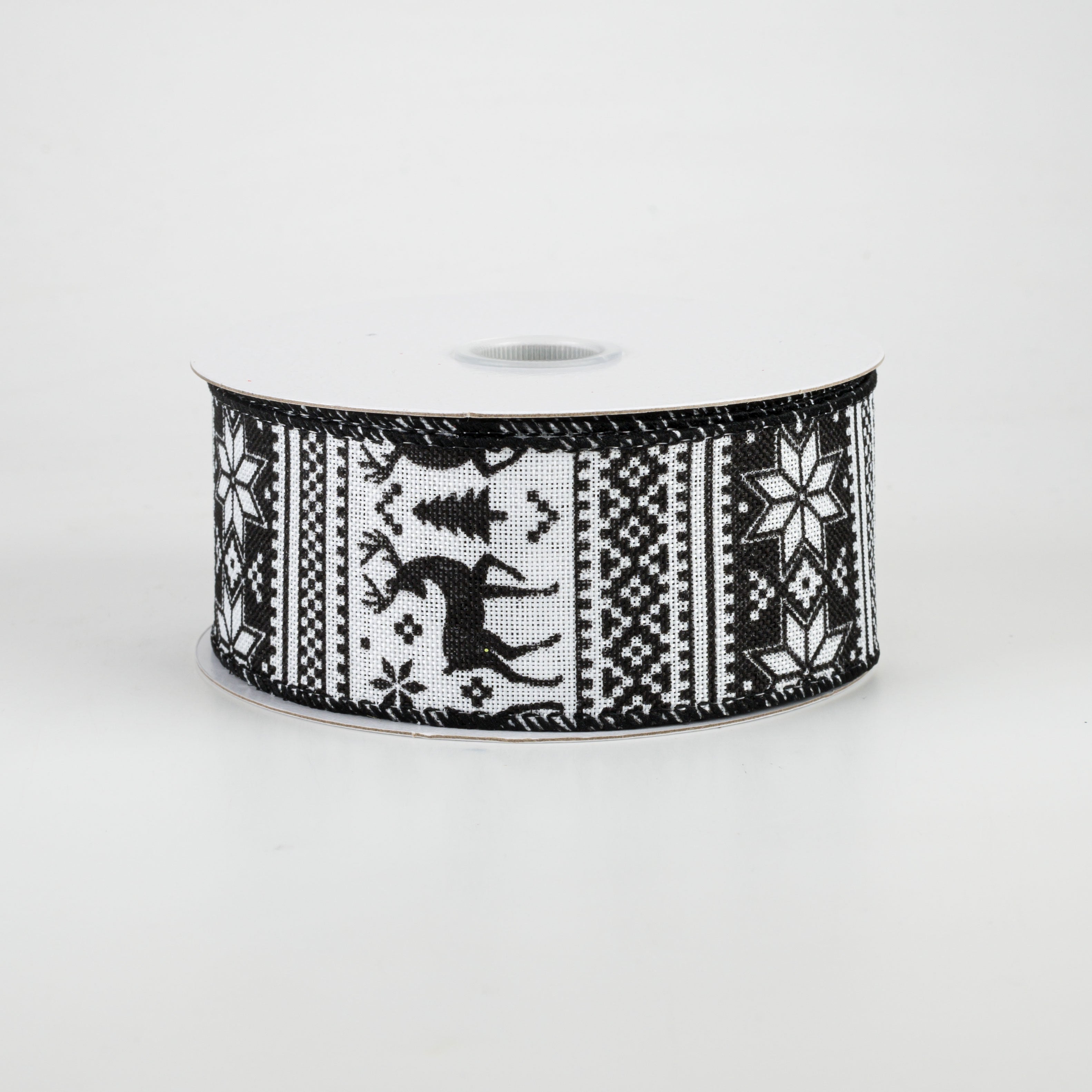 1.5" Lodge Sweater Print Ribbon: Black & White (10 Yards) Item Number: 72010-09-21