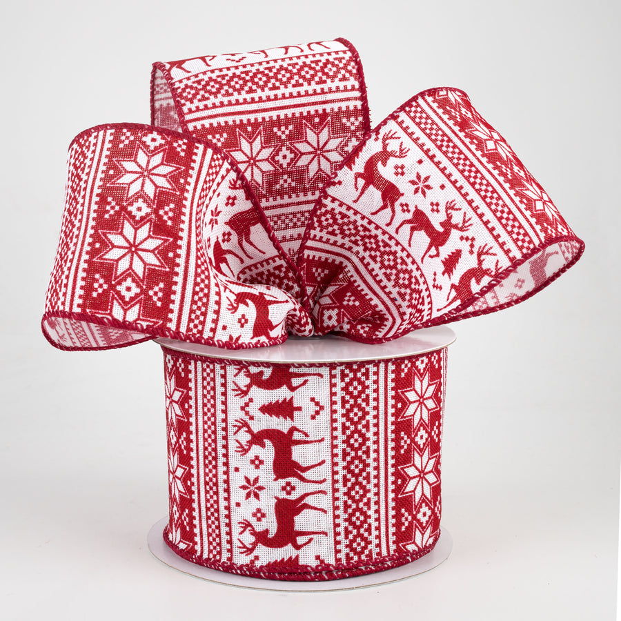 2.5" Lodge Sweater Print Ribbon: Red & White (10 Yards) Lifestyle Photo