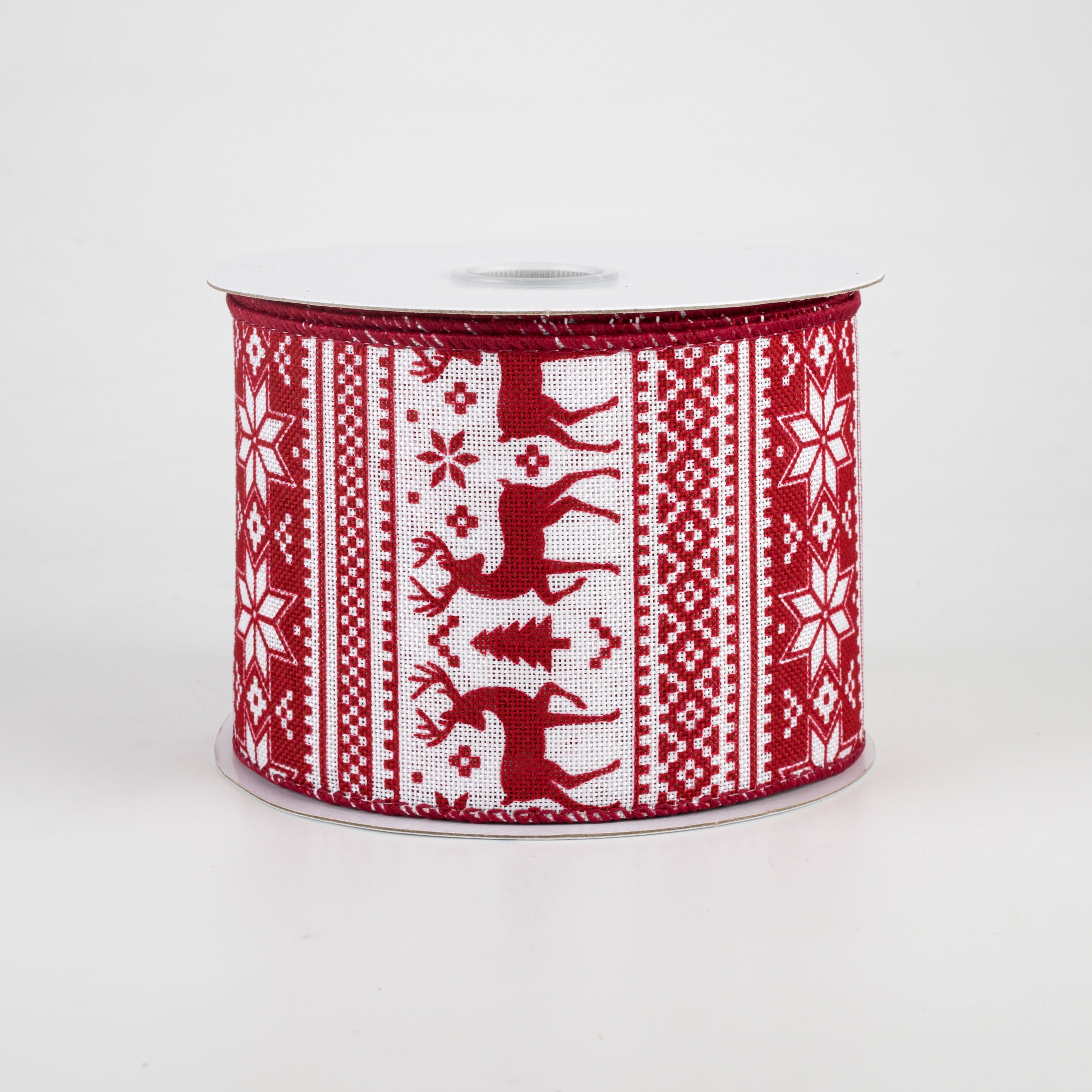 2.5" Lodge Sweater Print Ribbon: Red & White (10 Yards)