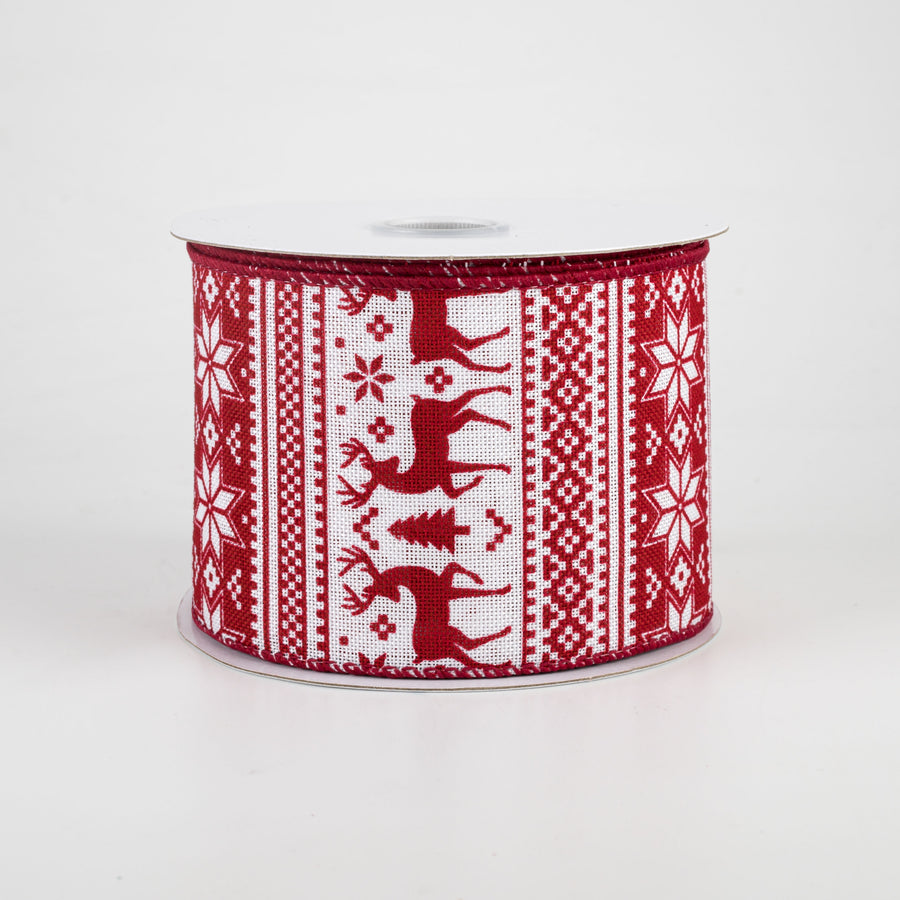 2.5" Lodge Sweater Print Ribbon: Red & White (10 Yards)