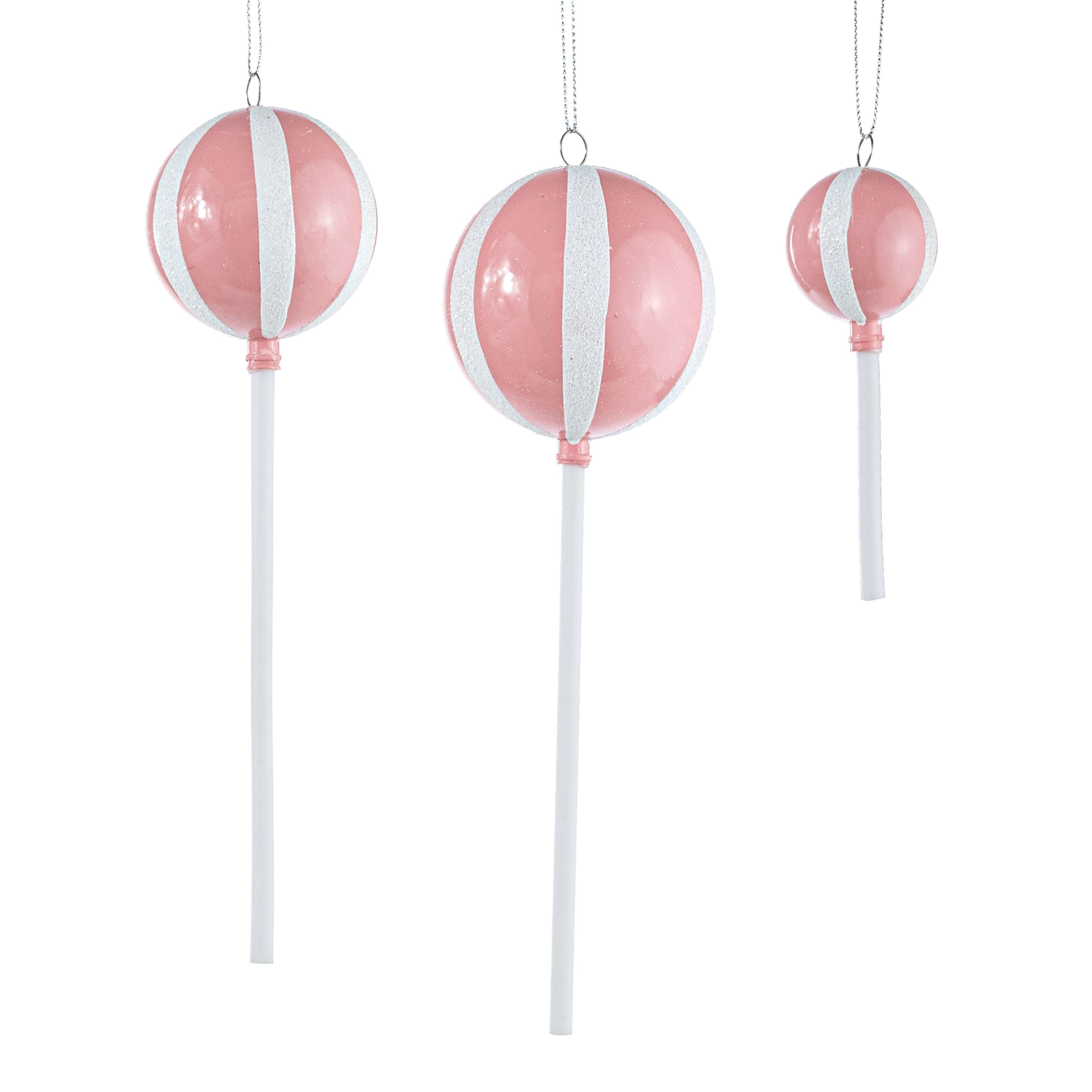 Lollipop Ornaments: Pink & White (Set of 3) Item Number: XM0548-PK/WH