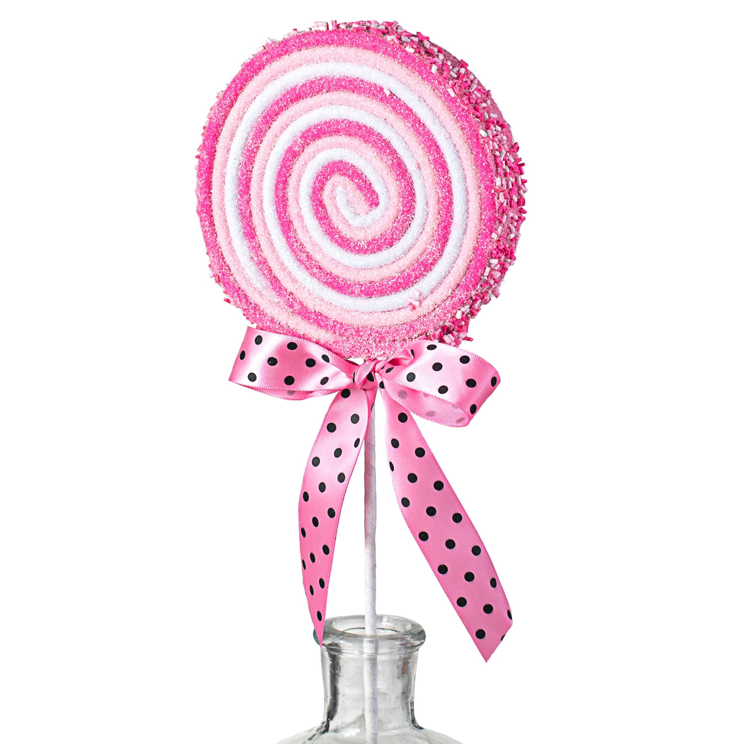 23" Lollipop Sprinkle Pick: Pink & White Item Number: 85506PKBTWT