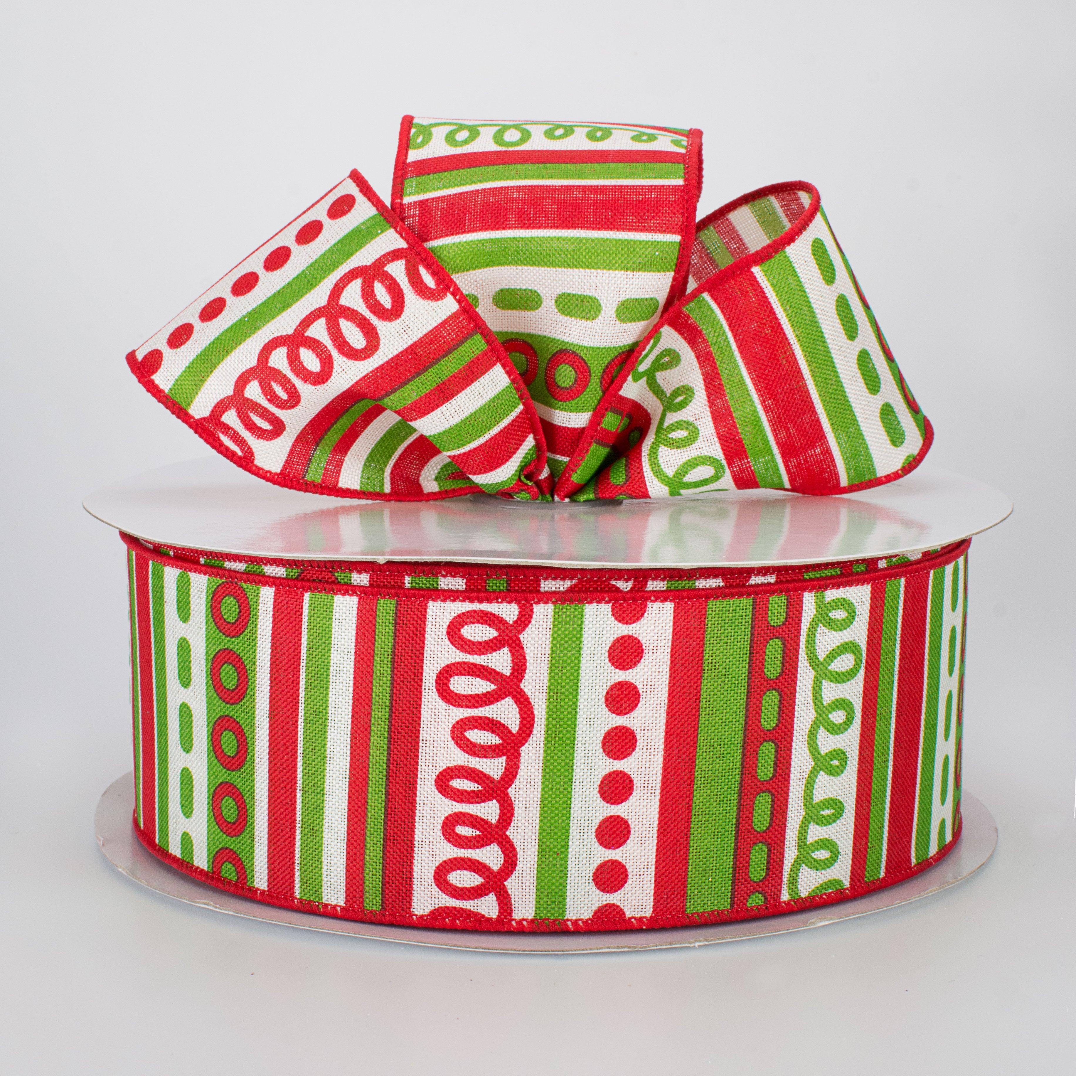 2.5" Loopy Stripes Holiday Ribbon: White, Red & Green (50 Yards) Lifestyle Photo