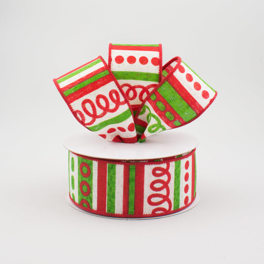 1.5" Loopy Stripes Holiday Ribbon: White, Red & Green (10 Yards) Lifestyle Photo
