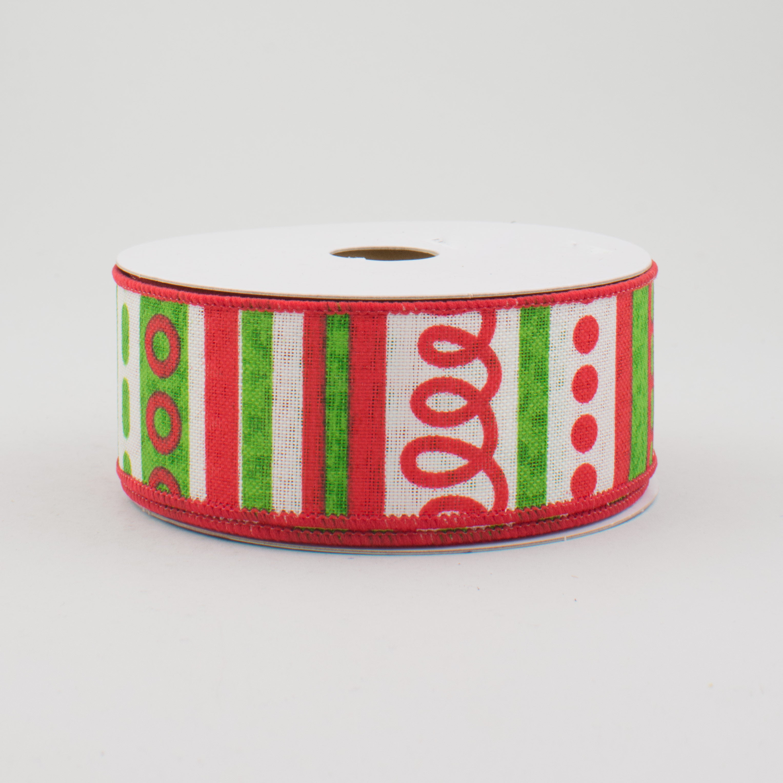 1.5" Loopy Stripes Holiday Ribbon: White, Red & Green (10 Yards)
