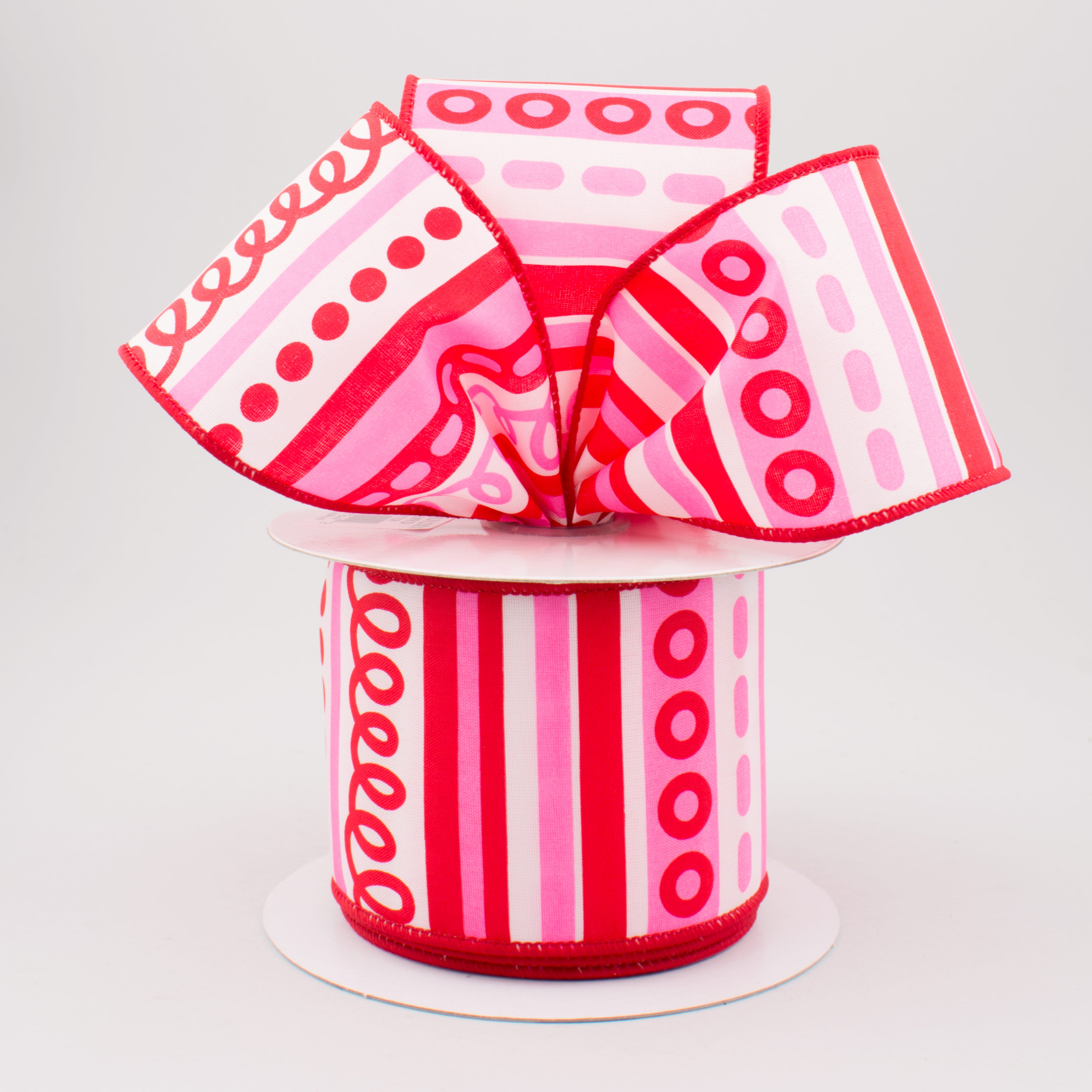2.5" Loopy Stripes Valentine's Day Ribbon: White, Pink & Red (10 Yards) Lifestyle Photo