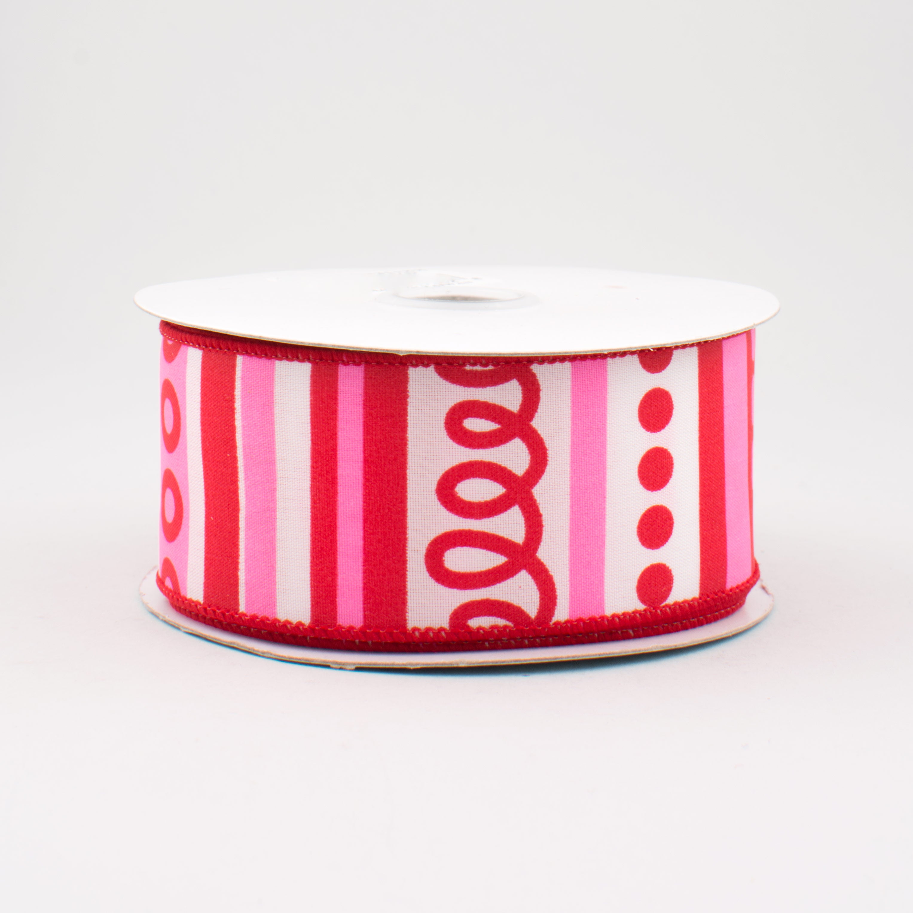 1.5" Loopy Stripes Valentine's Day Ribbon: White, Pink & Red (10 Yards)