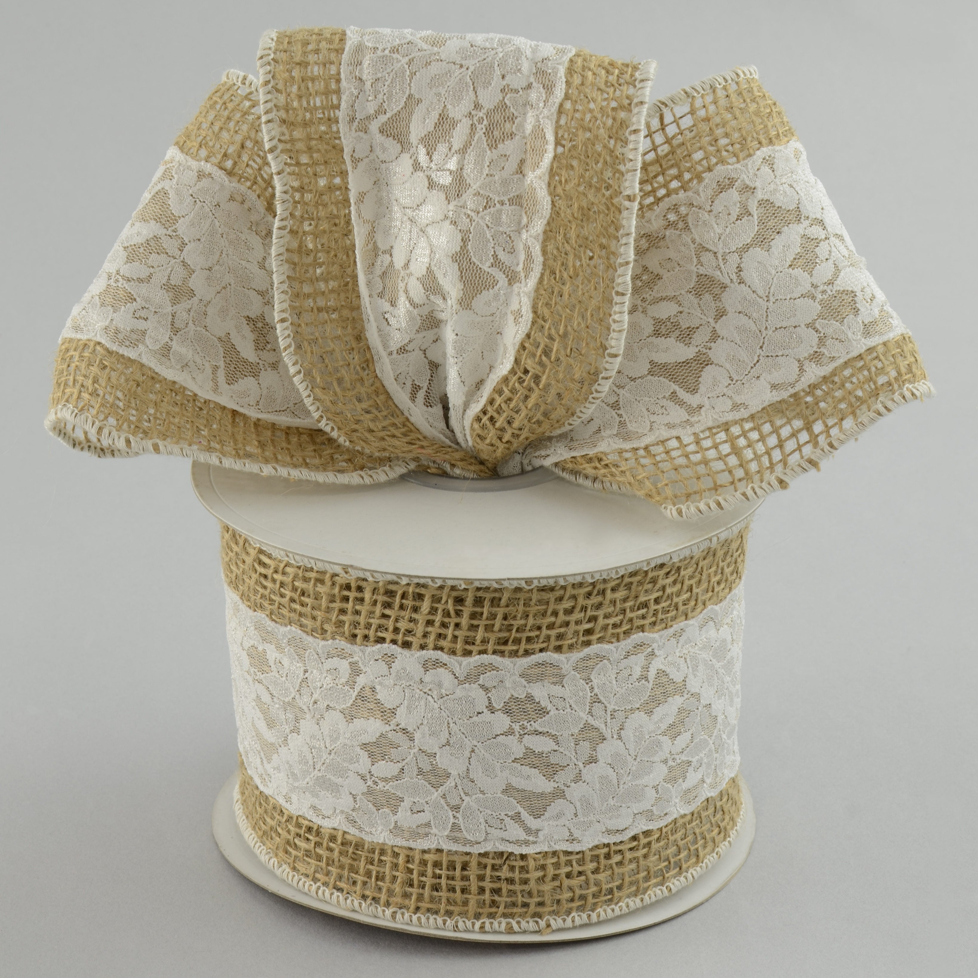 4" Loose Weave Burlap With 2" Ivory Lace Overlay (10 yards) Lifestyle Photo