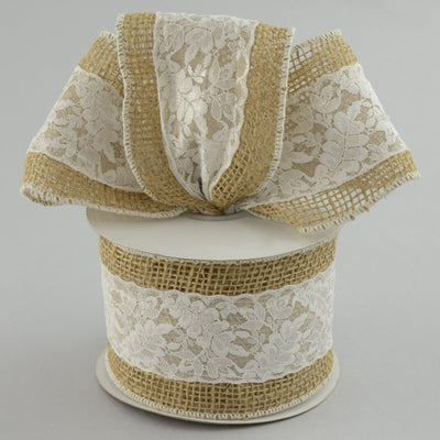 4" Loose Weave Burlap With 2" Ivory Lace Overlay (10 yards) Lifestyle Photo