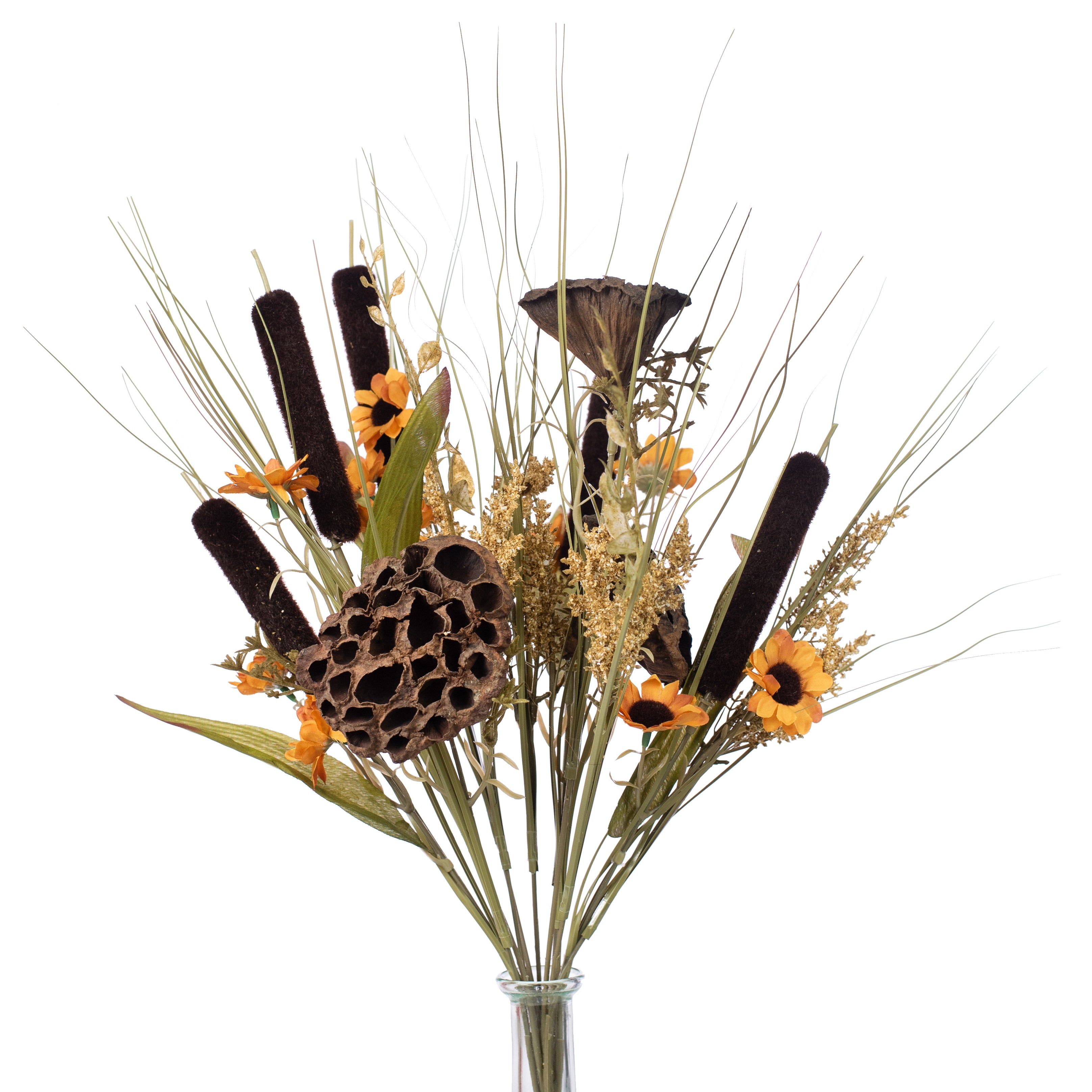 18" Lotus Pod & Cattail Bush (12 Stem) Item Number: 52263BN