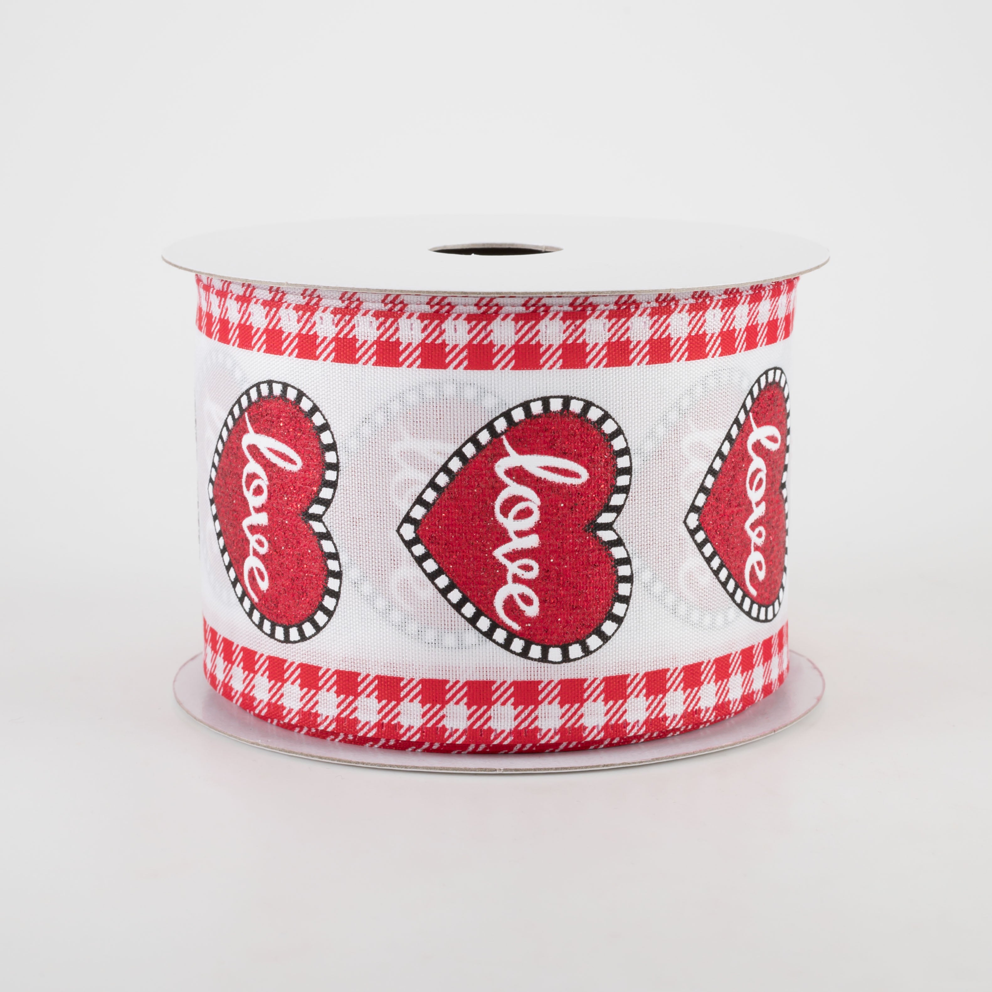 2.5" Love Heart Red Gingham Edge Ribbon (10 Yards) Item Number: 15202-40-01