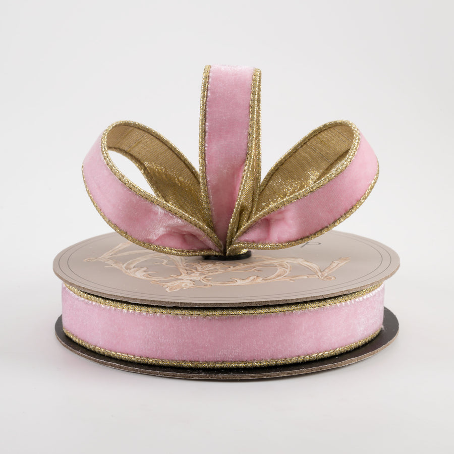 [D Stevens] 1" Lush Velvet Light Gold Back Ribbon: Strawberry Pink (10 Yards) Lifestyle Photo