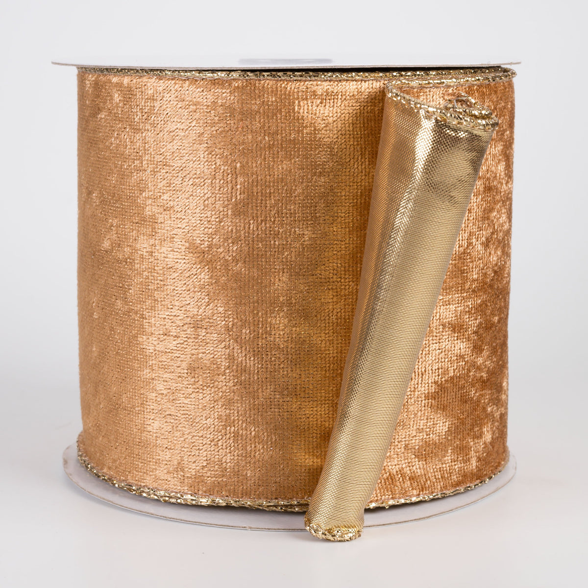 4" Lush Velvet Metallic Backed Ribbon: Camel Brown & Gold (10 Yards) Item Number: 73562-04-15