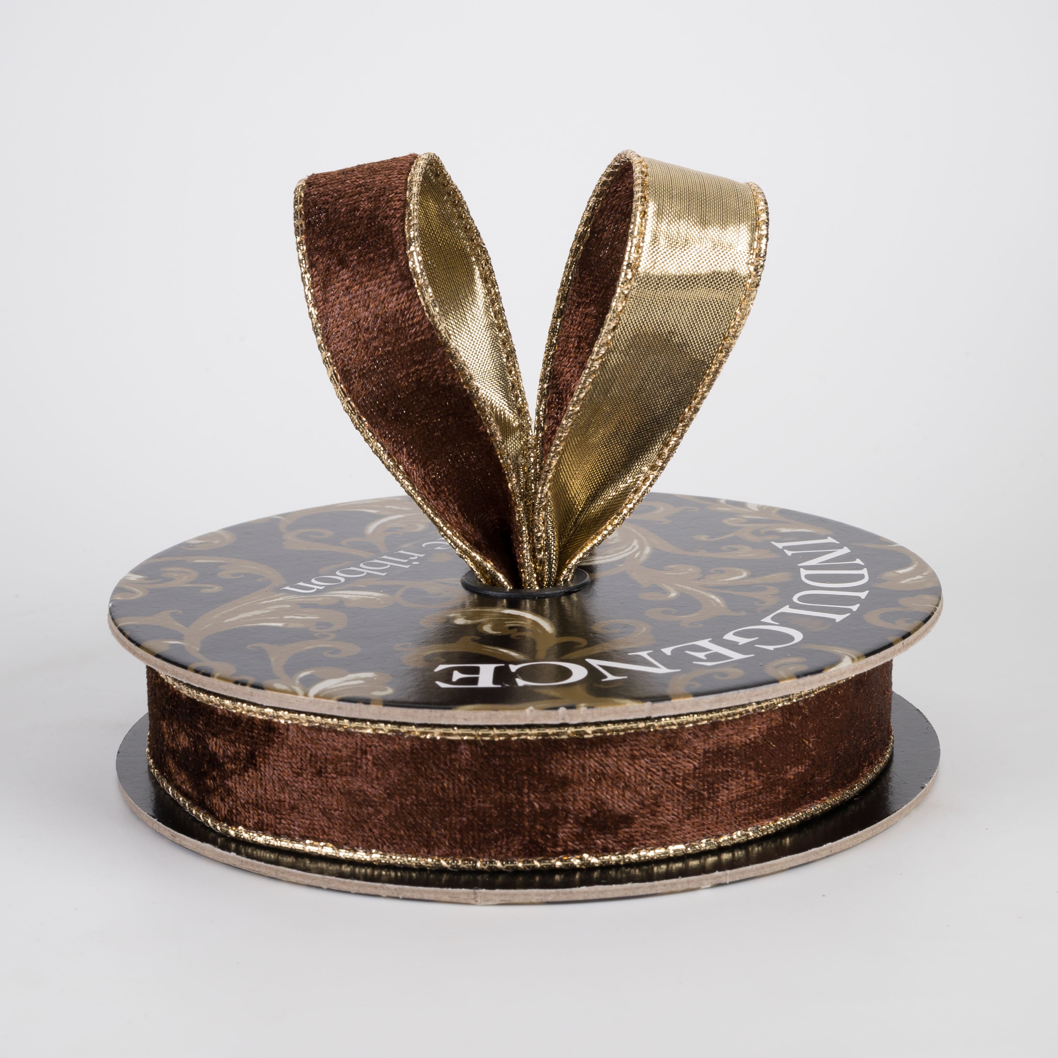 1" Lush Velvet Metallic Backed Ribbon: Chocolate & Gold (10 Yards) Lifestyle Photo