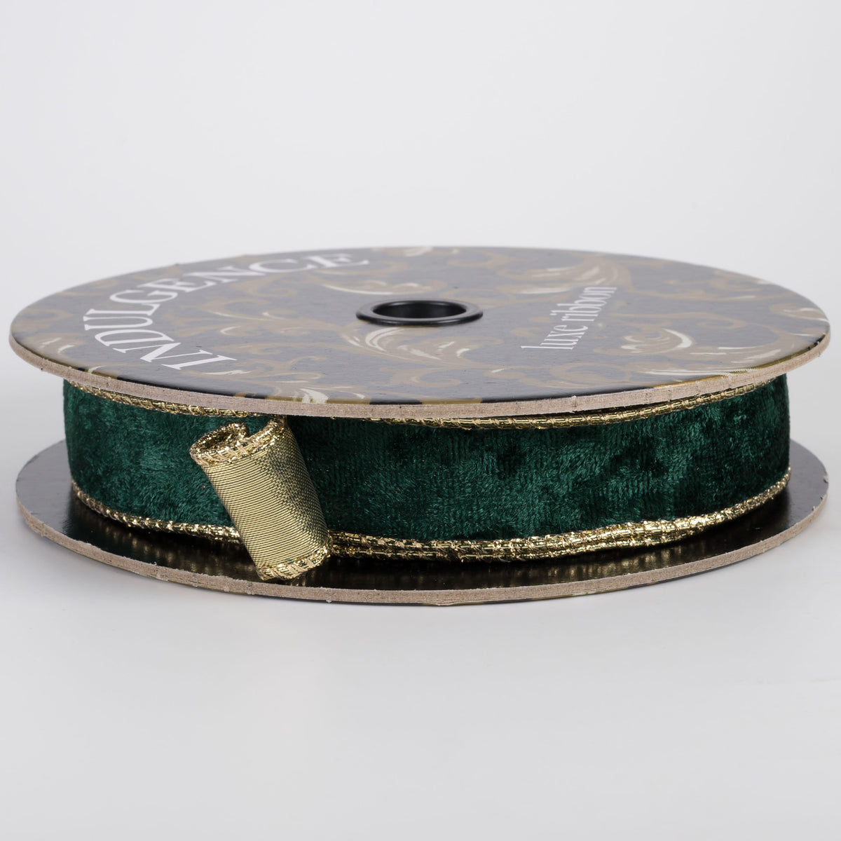 1" Lush Velvet Metallic Backed Ribbon: Hunter Green & Gold (10 Yards) Item Number: D73648-10-07