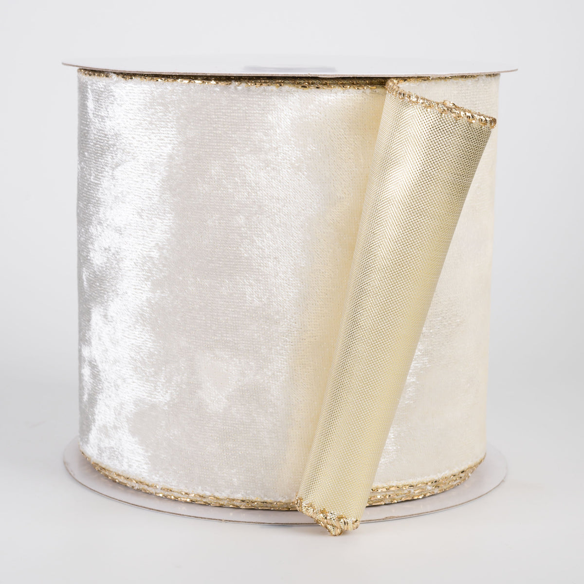 4" Lush Velvet Metallic Backed Ribbon: Ivory Cream & Gold (10 Yards) Item Number: X962304-18