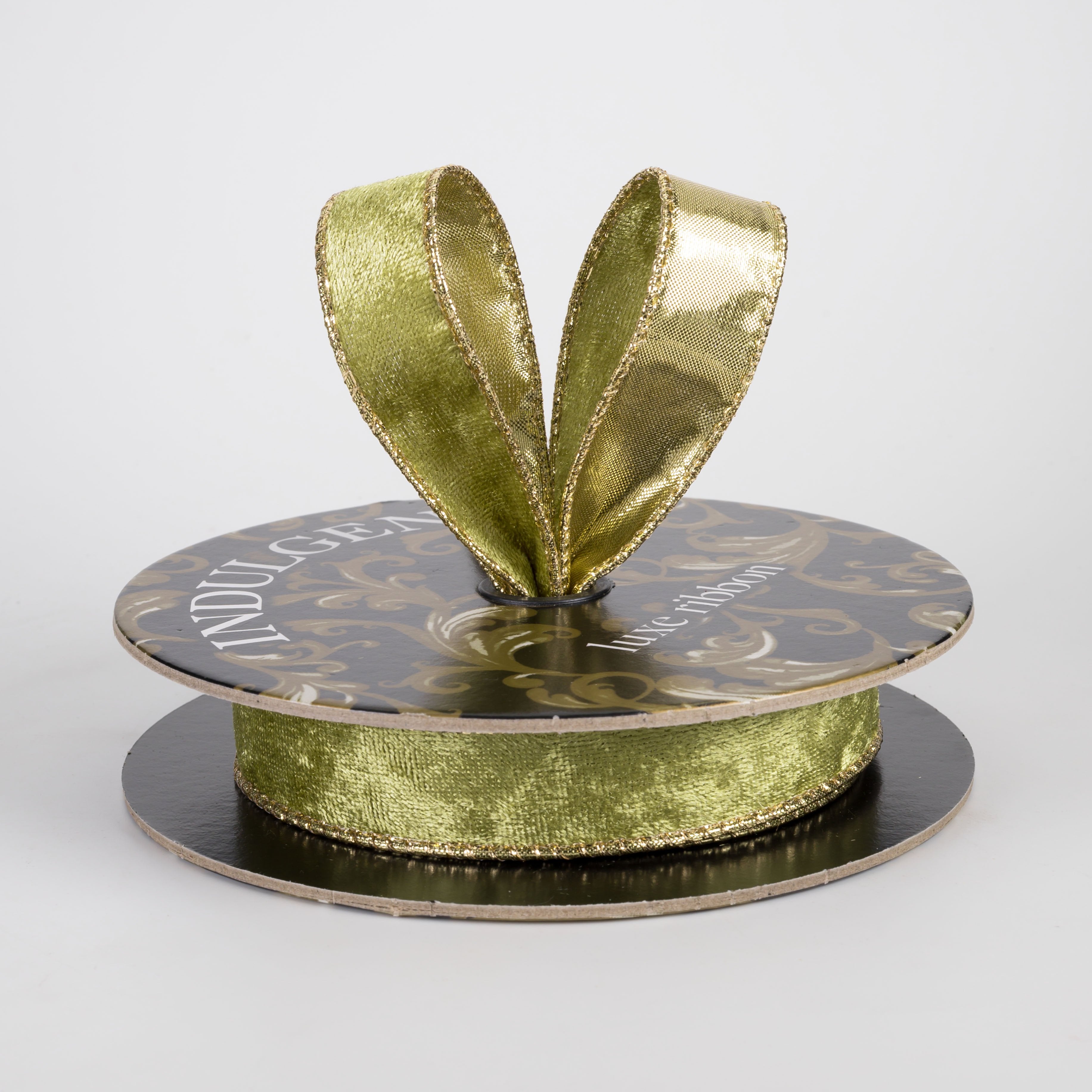 1" Lush Velvet Metallic Backed Ribbon: Moss Green & Gold (10 Yards) Lifestyle Photo