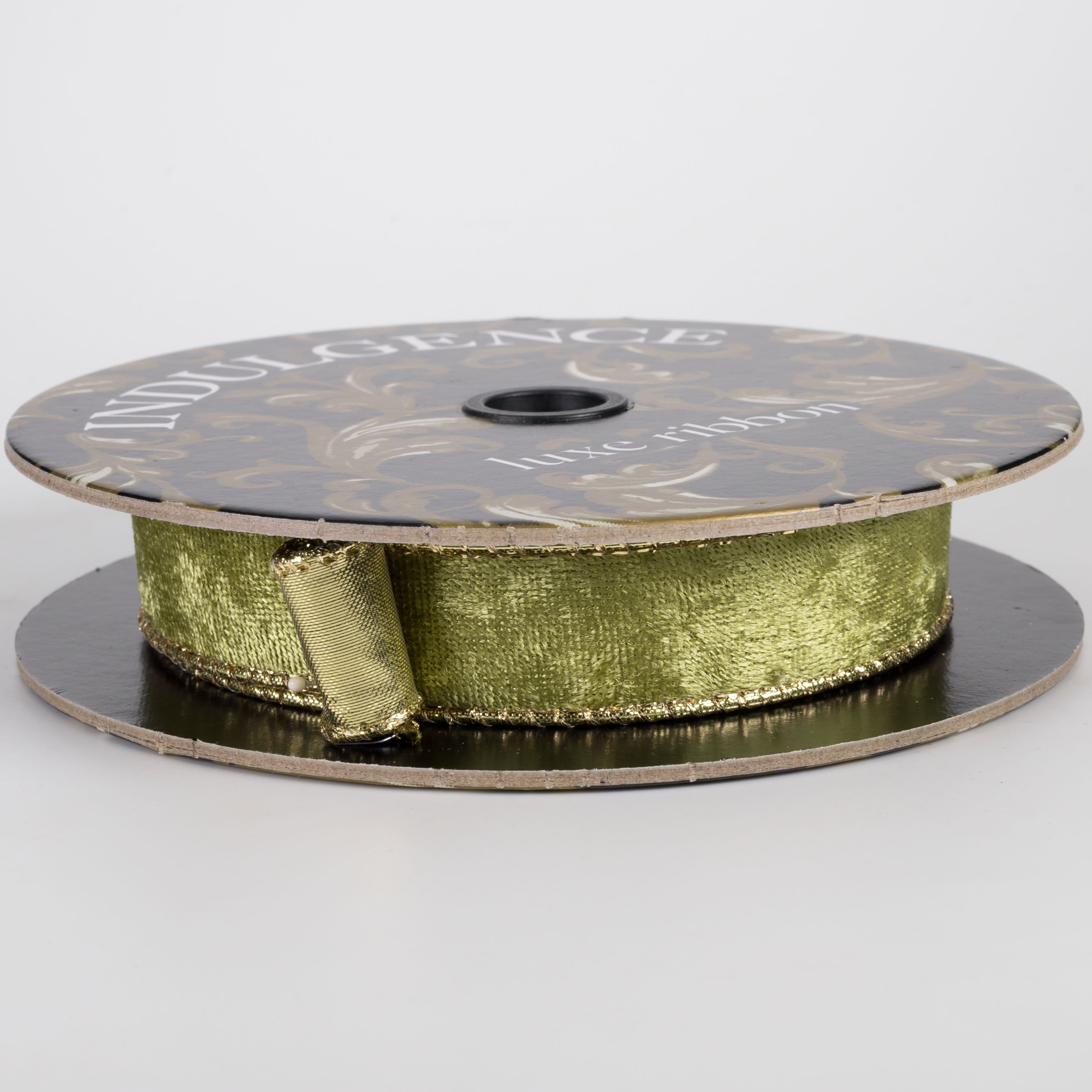 1" Lush Velvet Metallic Backed Ribbon: Moss Green & Gold (10 Yards) Item Number: D72607-10-08